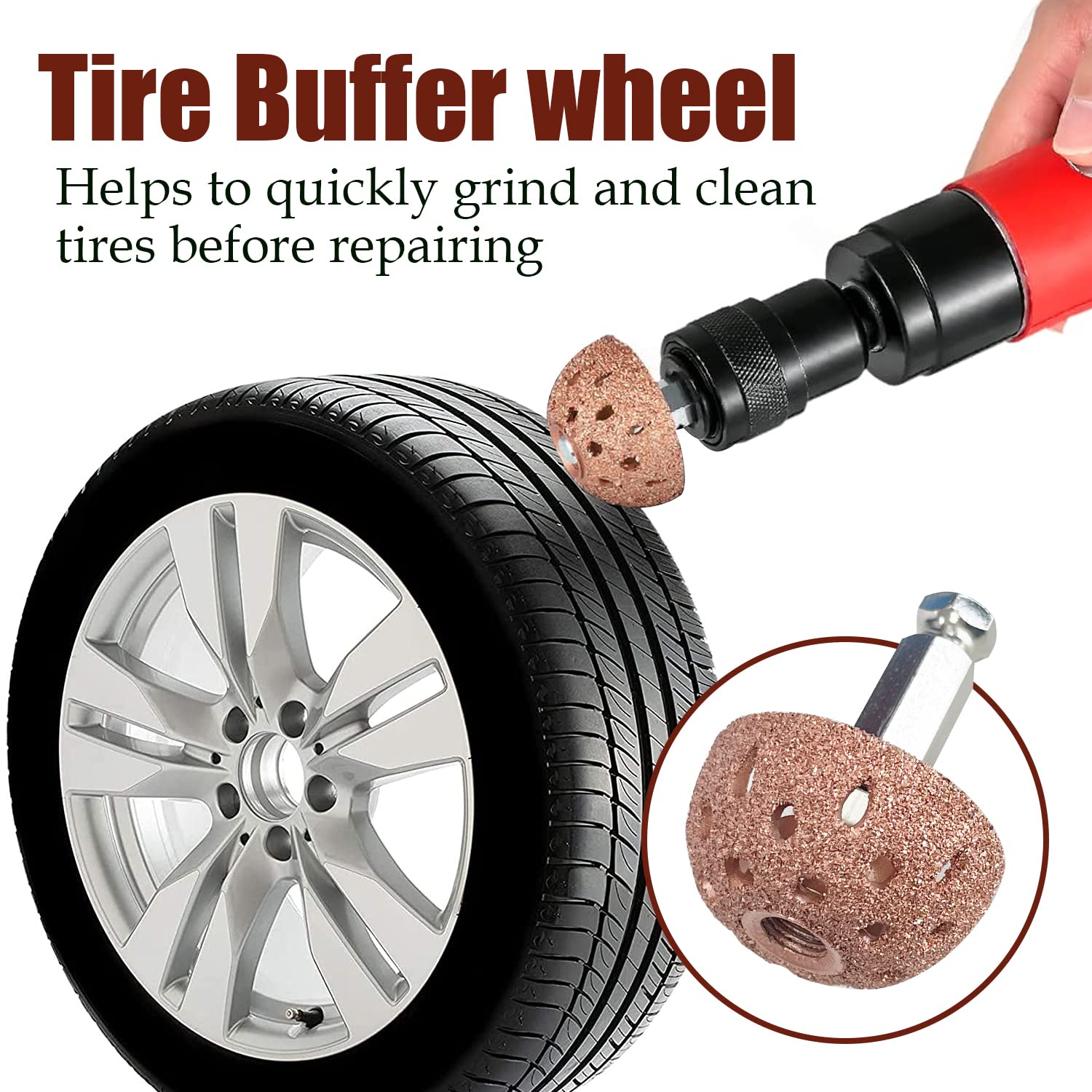 Socpuro Tire Repair Patch Tool Kit Including 24pcs Tire Patch Plugs, Tungsten Buffing Wheel, Tire Patch Roller with 4mm Twist Dr