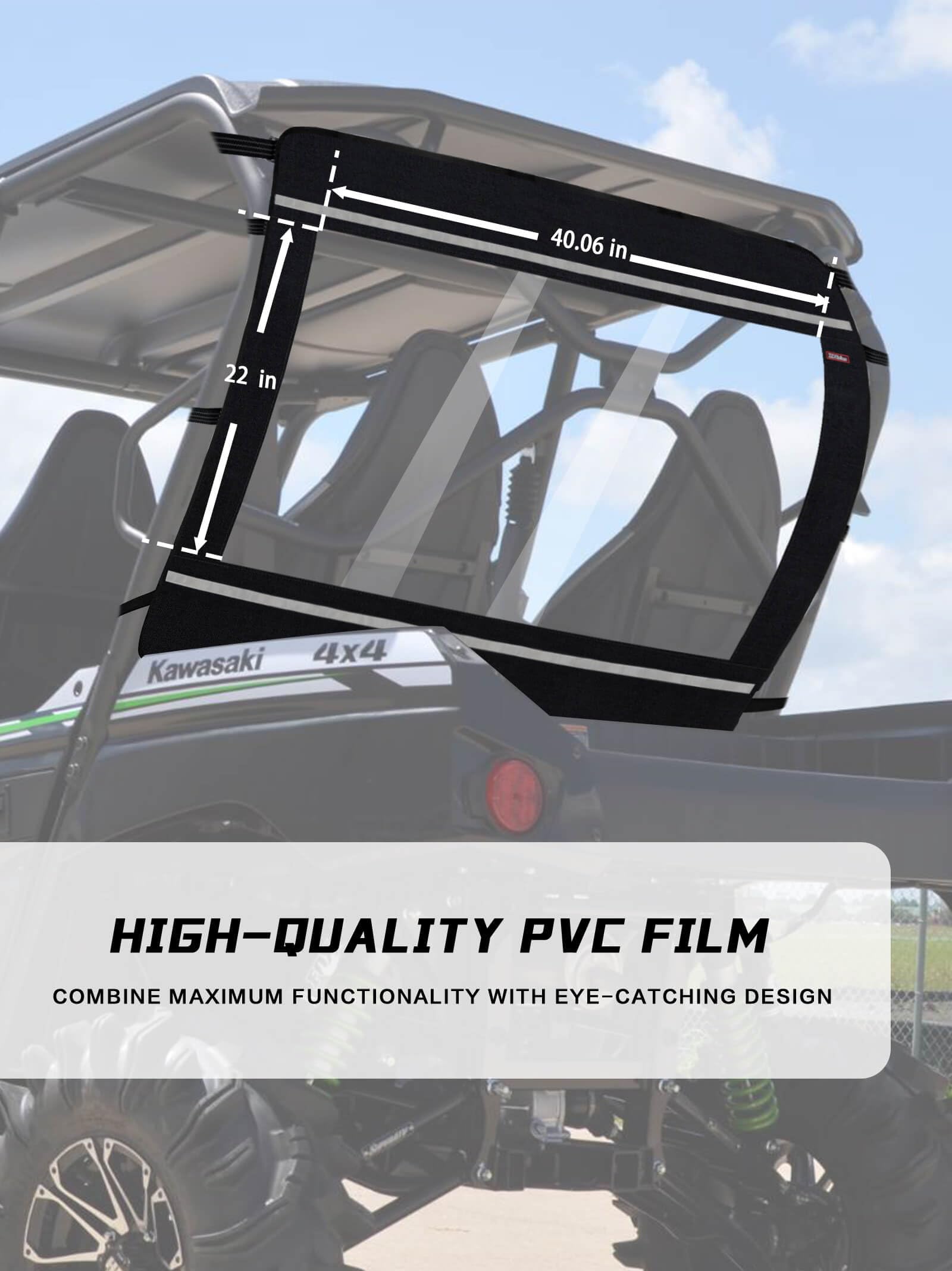 Zidiyoruo Soft Back Windshield For Kawasaki Teryx - Dustproof, Rainproof, And Cold Air Proof - Ideal For Kawasaki Teryx 4 800 Ow