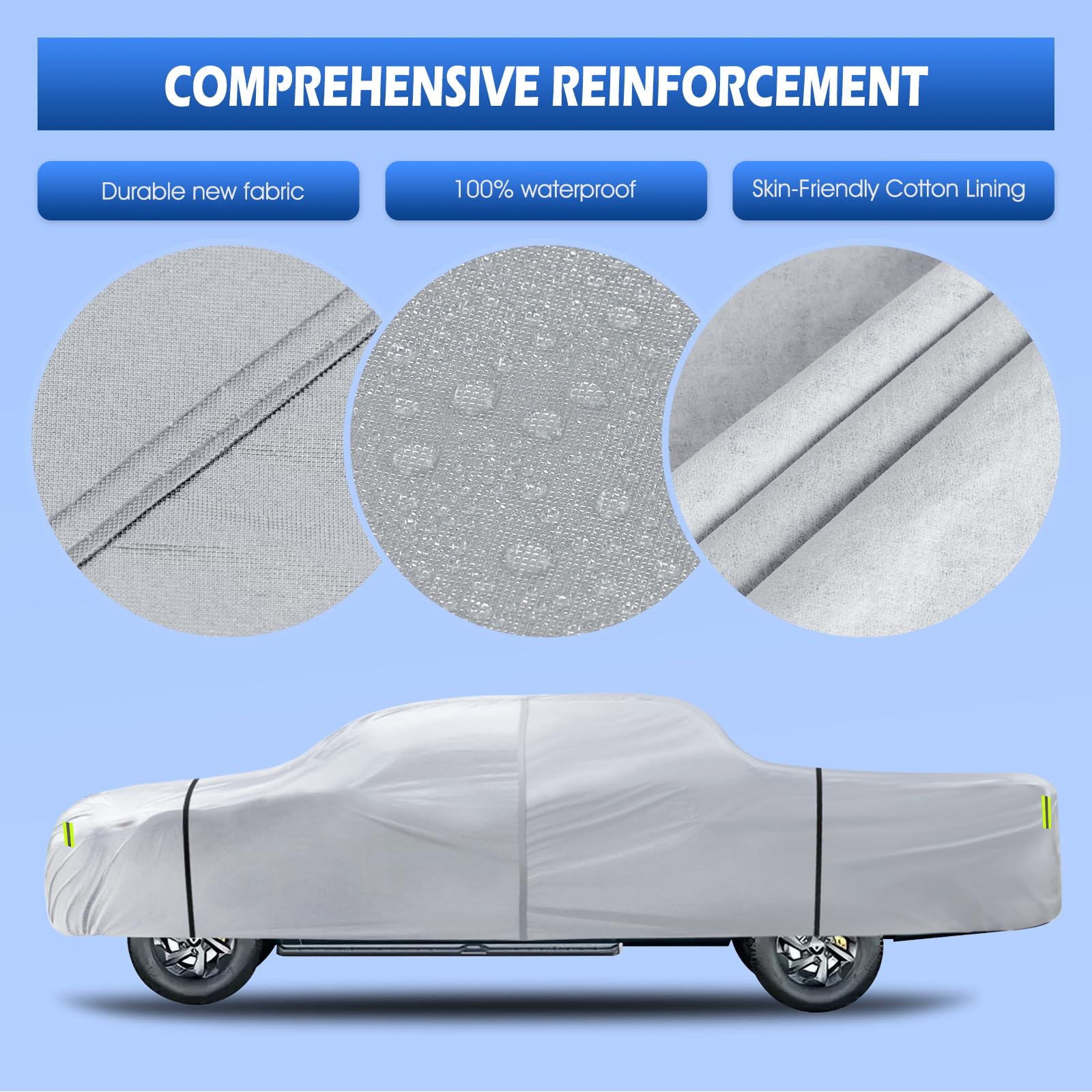 Truck Cover Waterproof All Weather, 6 Layers Pickup Cover With Zipper & Cotton Fit For Toyota Tacoma, Dodge Dakota, Nissan Titan