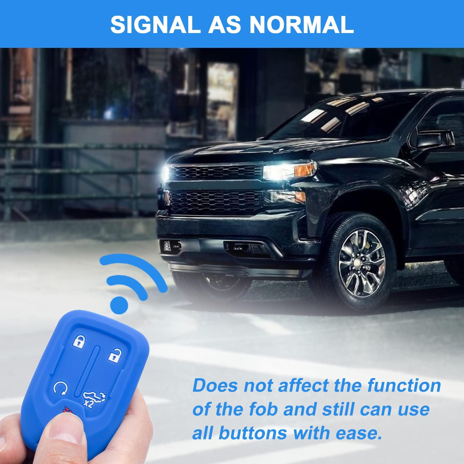Pimcar Remote Silicone Protector Smart 5-Button Key Fob Case Cover Compatible With 2019-2023 Chevy Silverado And Gmc Sierra 1500 2500Hd 3500Hd Accessories (Blue & Black With White Button, 2Pcs)