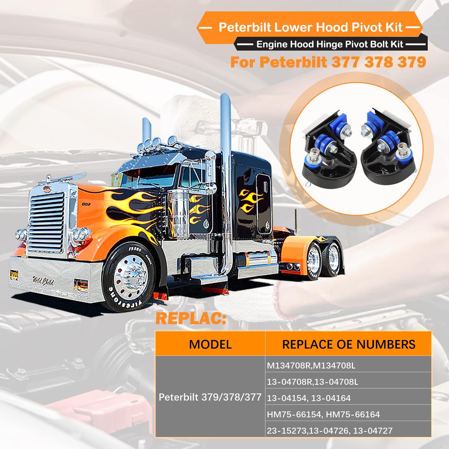 M134708R & M134708L Both For Peterbilt Lower Hood Pivot Kit And Engine Hood Hinge Pivot Bolt Kit Fits For Peterbilt 377 378 379 Replac:13-04708R 13-04708L 13-04154 13-04164