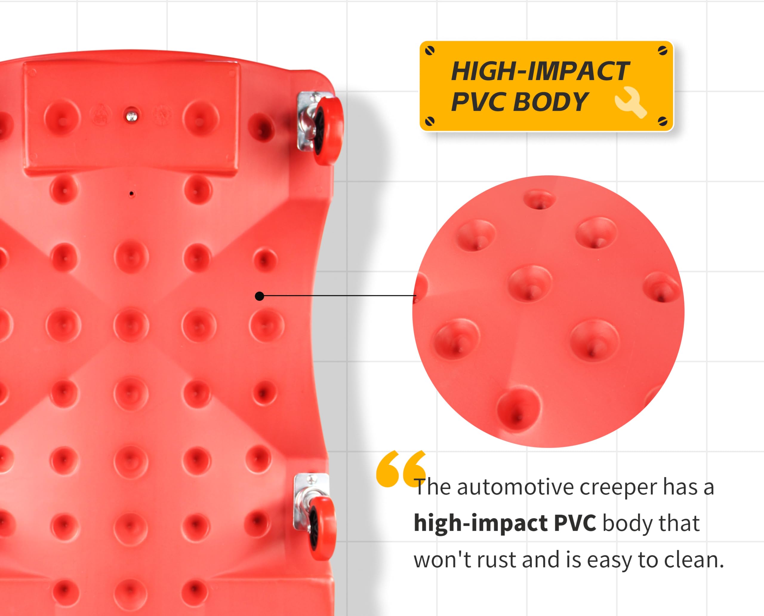 MAXWORKS 50874 40 Inch Plastic Rolling Garage Creeper with Padded Headrest and Dual Tool Trays, 300 Lbs