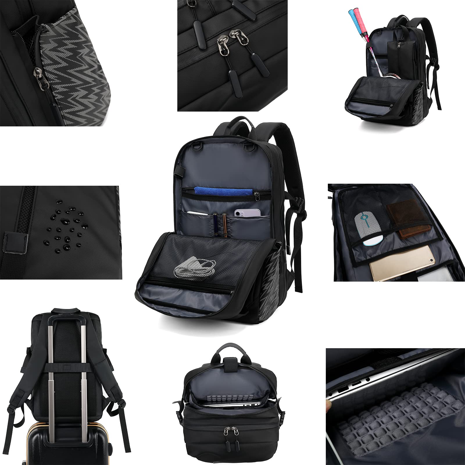 Mihunter Motorcycle Backpack, 17'' Laptop Compartment, High-Density Nylon, Adjustable Helmet Holder, Reflective, Waterproof For