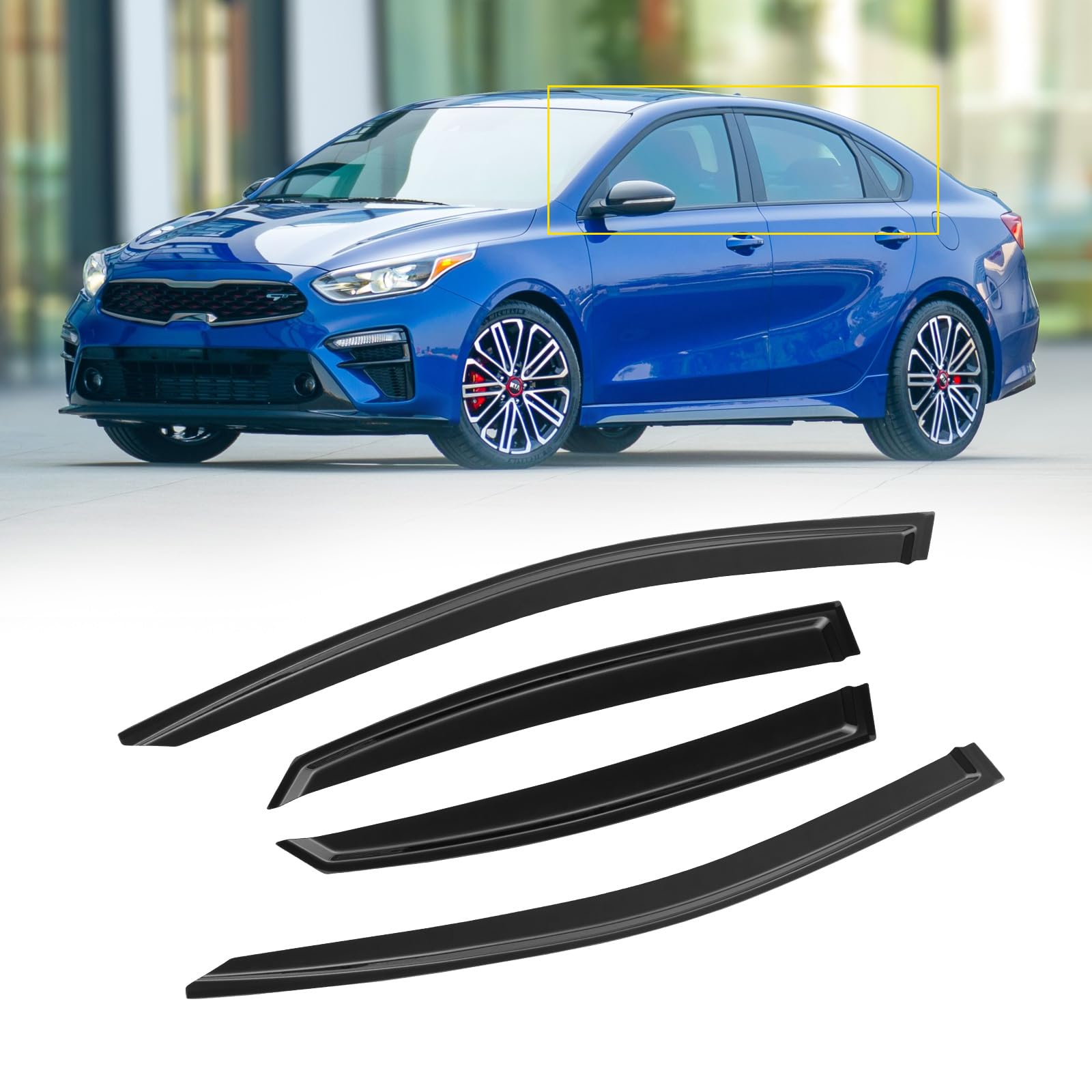 Window Visor For 2019-2024 Kia Forte, Out-Channel Rain Guards Shields Vent Shade Deflector Wind Dark Smoke Ventshade Ventvisor F