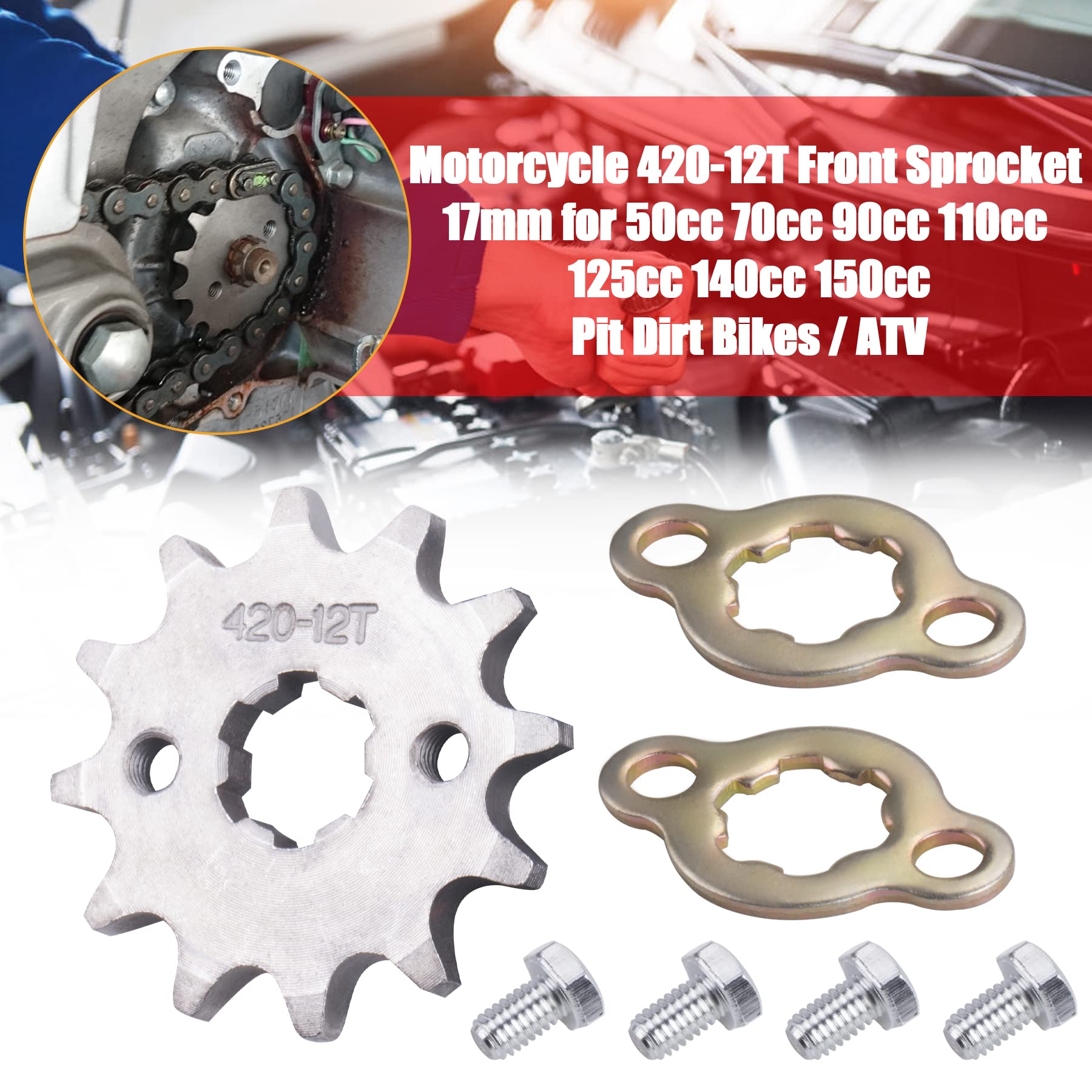 Mrelc 420 12T 17Mm Motorcycle Front Engine Sprocket Compatible With 125 140 150 160Cc Honda Taotao Loncin Roketa Coolster Sunl Lifan Chinese Atv Quad Dirt Bike