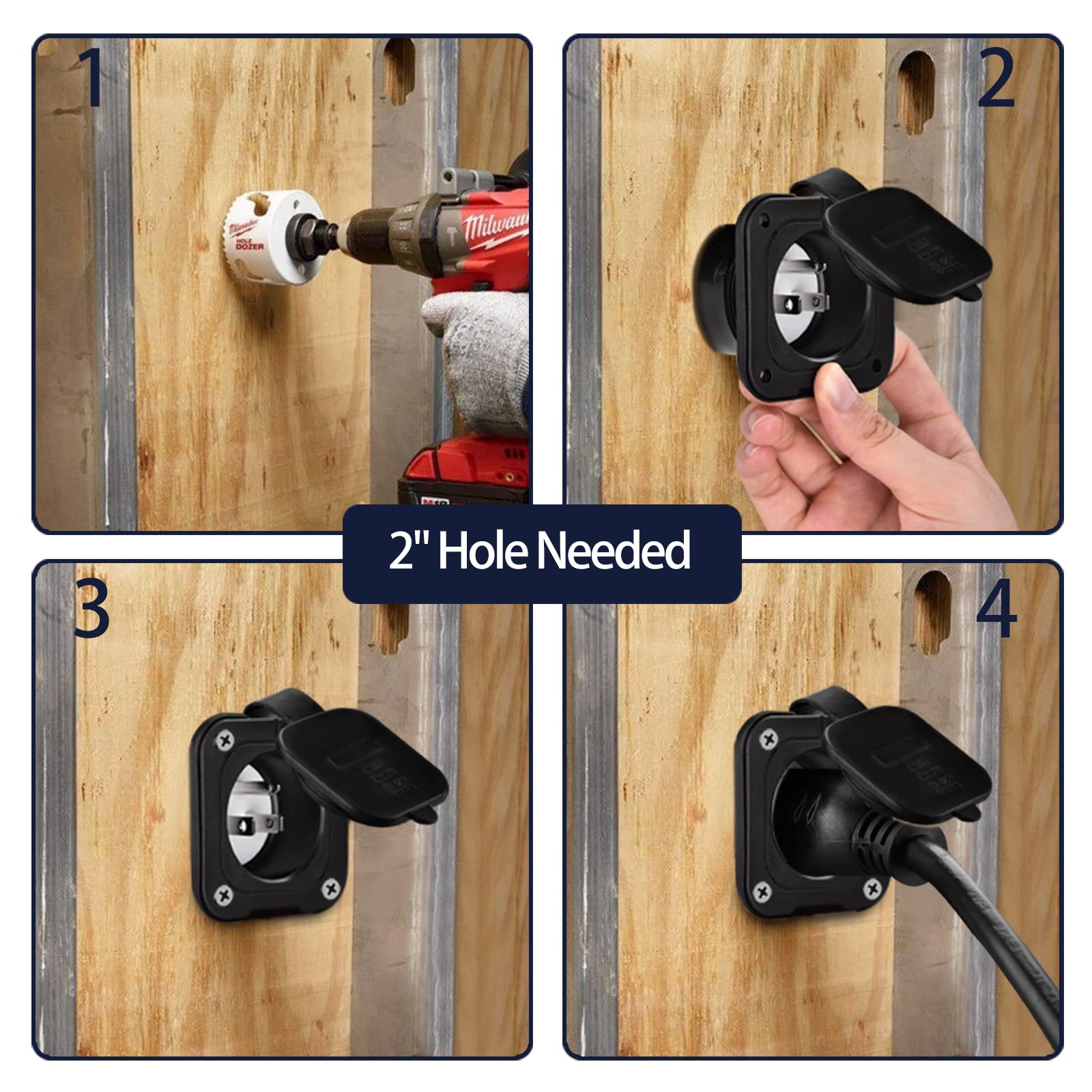 Paulinn 15 Amp Flanged Inlet 125V, Nema 5-15 Rv Shore Power Inlet Plug W/Waterproof And Back Cover, 2 Pole 3-Wire Ac Port Plug, Generator Male Receptacle For Marine Boat Rv Shed Electrical Extension