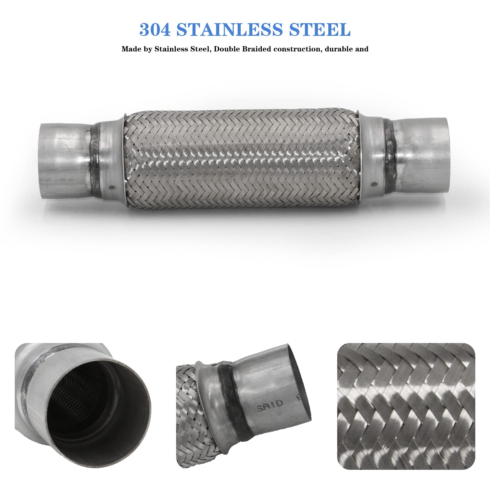 Rp Remarkable Power, Rk7547 Exhaust Flex Pipe 2.5'' X 10'' Heavy Duty Stainless Steel 14''Ol