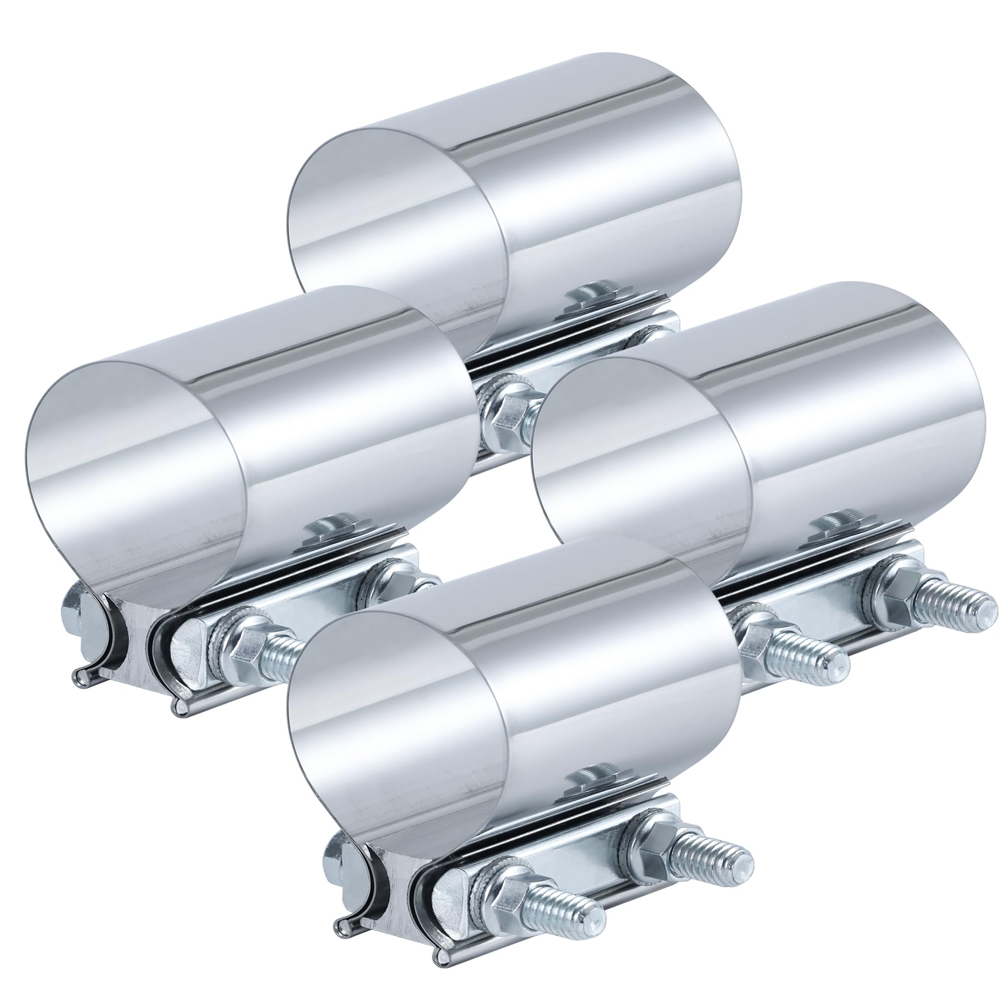 Vitonsbay 2.25 Inch Exhaust Clamp, 2 1/4 Inch Butt Joint Exhaust Pipe Muffler Band Clamp Sleeve Coupler Stainless Steel(4Pcs)
