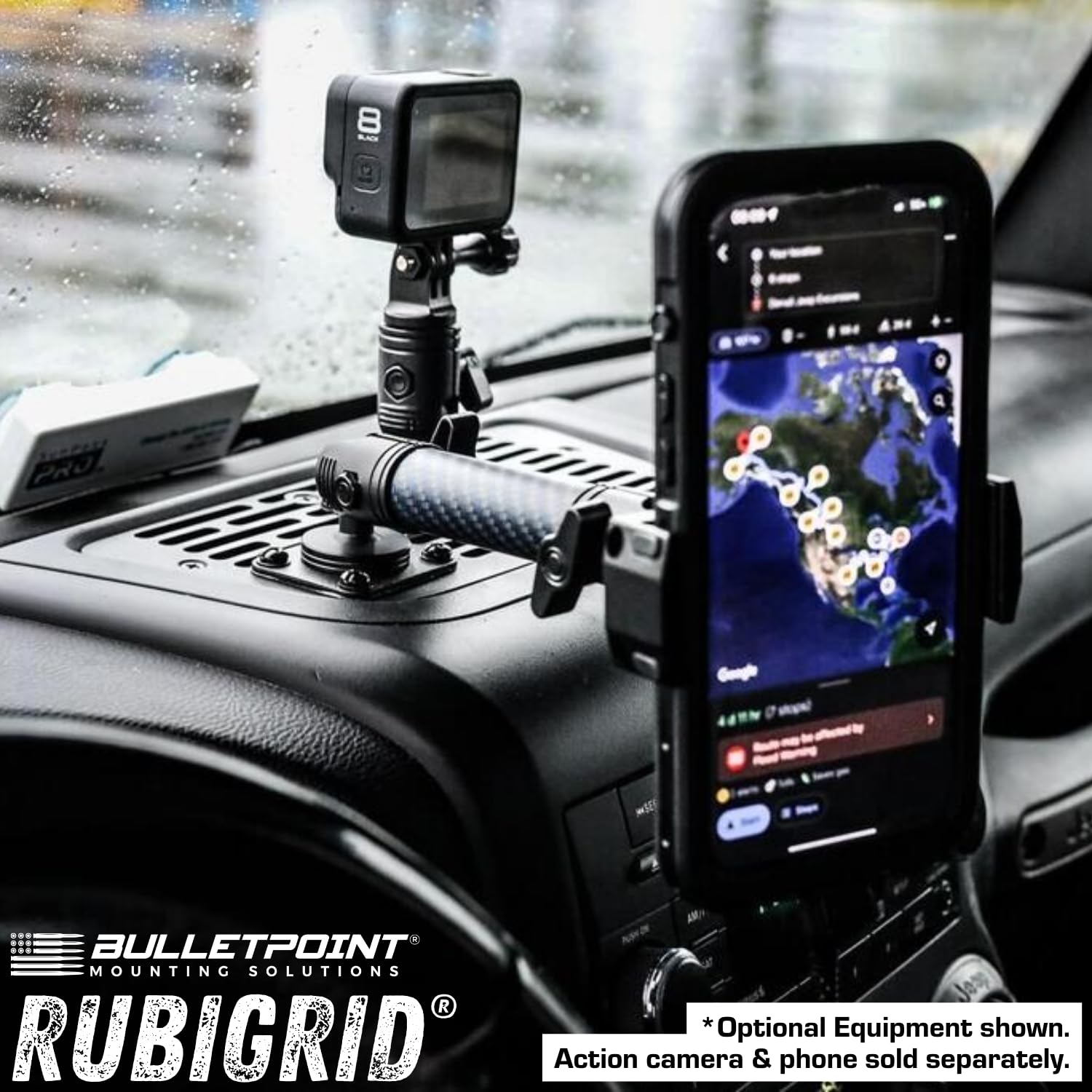 Bulletpoint Dash Cell Phone Holder Compatible with 2011-2018 Jeep Wrangler JK JKU 20mm Ball Mount (RubiGrid Multi-Device)