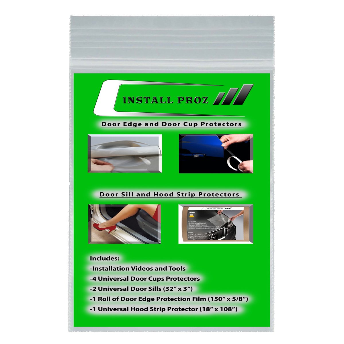 Install Proz Self-Healing Clear Paint Protection Bundle-Hood Strip, Door Edge, Door Cup, And Door Sill Protectors