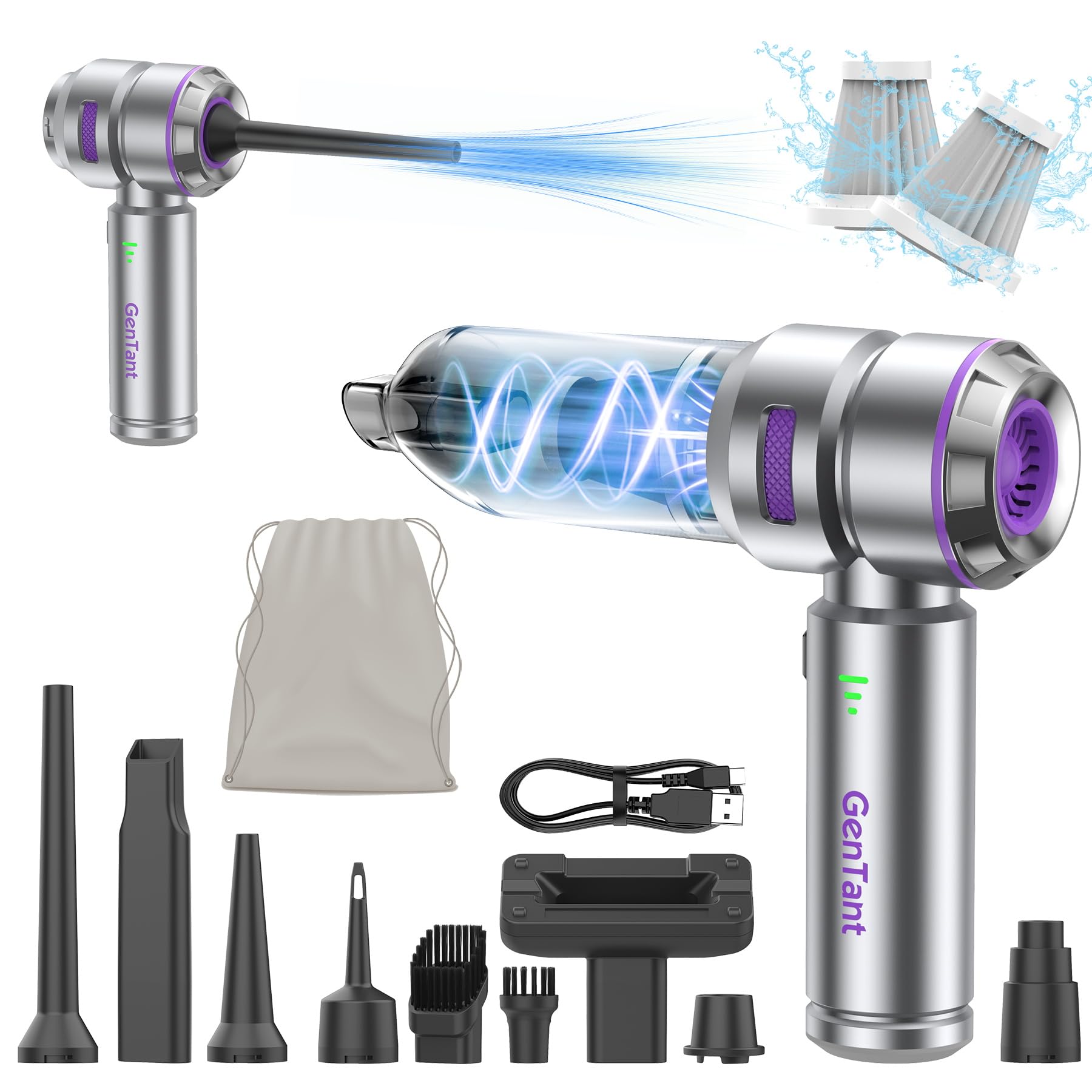 Gentant Car Vacuum Portable Cordless, 18000Pa Handheld Vacuum Cordless, High Power Air Duster With Brushless Motor, Type-C Charg