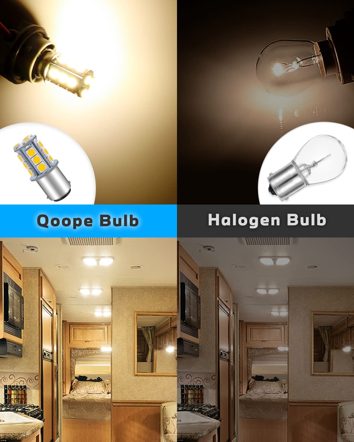 Qoope 6-Pack 1076 Led Bulb For Rv, 1142 1004 Ba15D Warm White Light Bulb Replacement For 12V Camper Trailer Motorhome Boat Interior Light, 5050 18Smd Double Contact Bayonet,#90 Yard Landscape Bulb