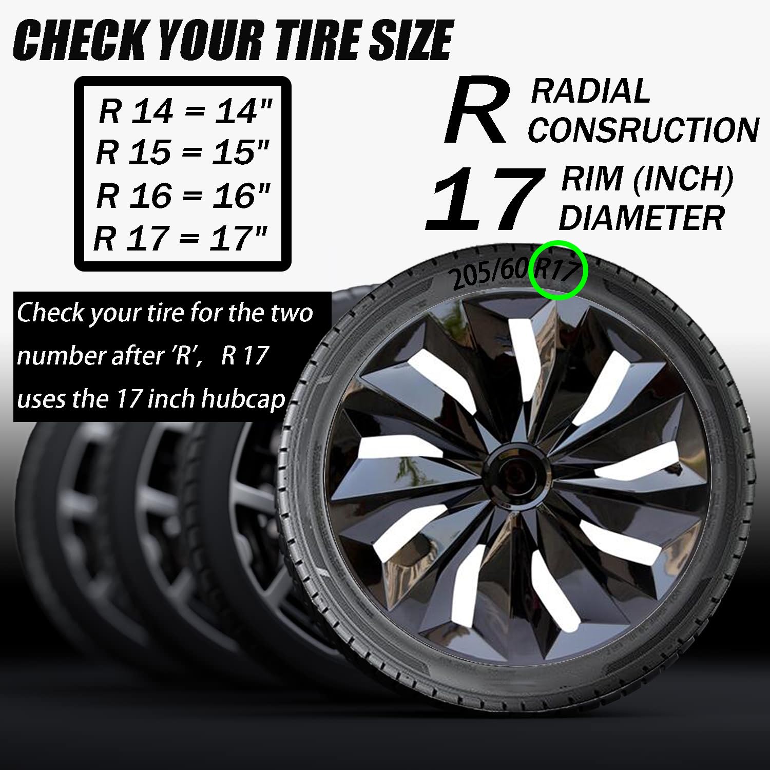 Hubcap Wheel Cover Replacement R17 Hub Caps Universal Wheel Rim Cover Abs Material Exterior Accessories For Car Truck Suv -Set O