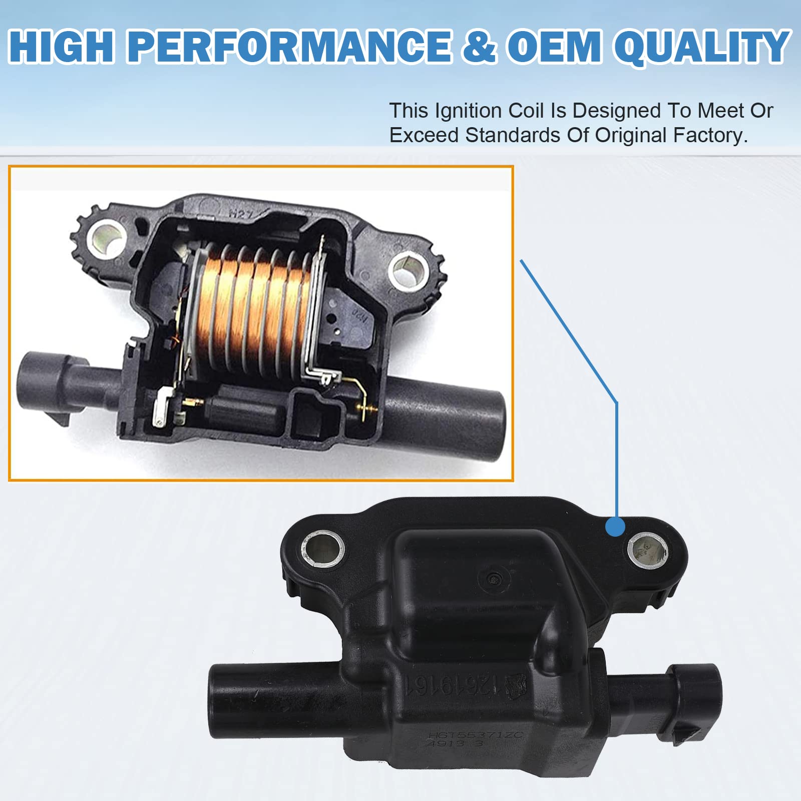 12611424 Ignition Coil Pack Compatible With Chevy Cadillac Gmc Pontiac 5.3L 6.0L V8 Engine G8 Grand Prix H3 Silverado Tahoe Yukon Impala - Replace # 12570616 D510C Uf413, Set Of 8 Ignition Coil