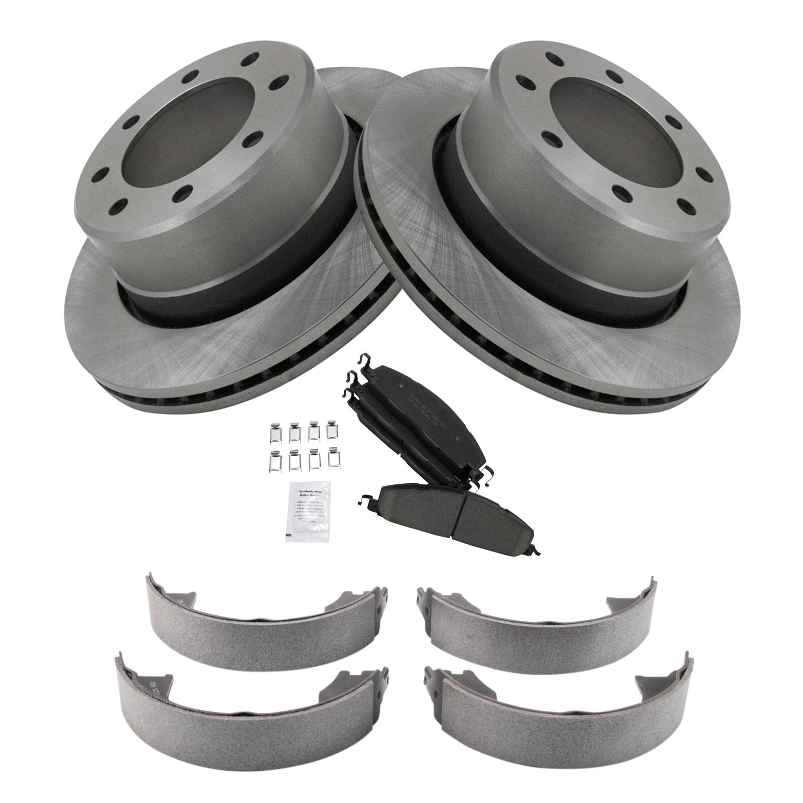 Trq Rear Brake Pad & Rotor Kit Brake Pads Brake Rotor Parking Brake Shoe Set Ceramic Compatible With 2009-2010 Dodge Ram 2500 Ra