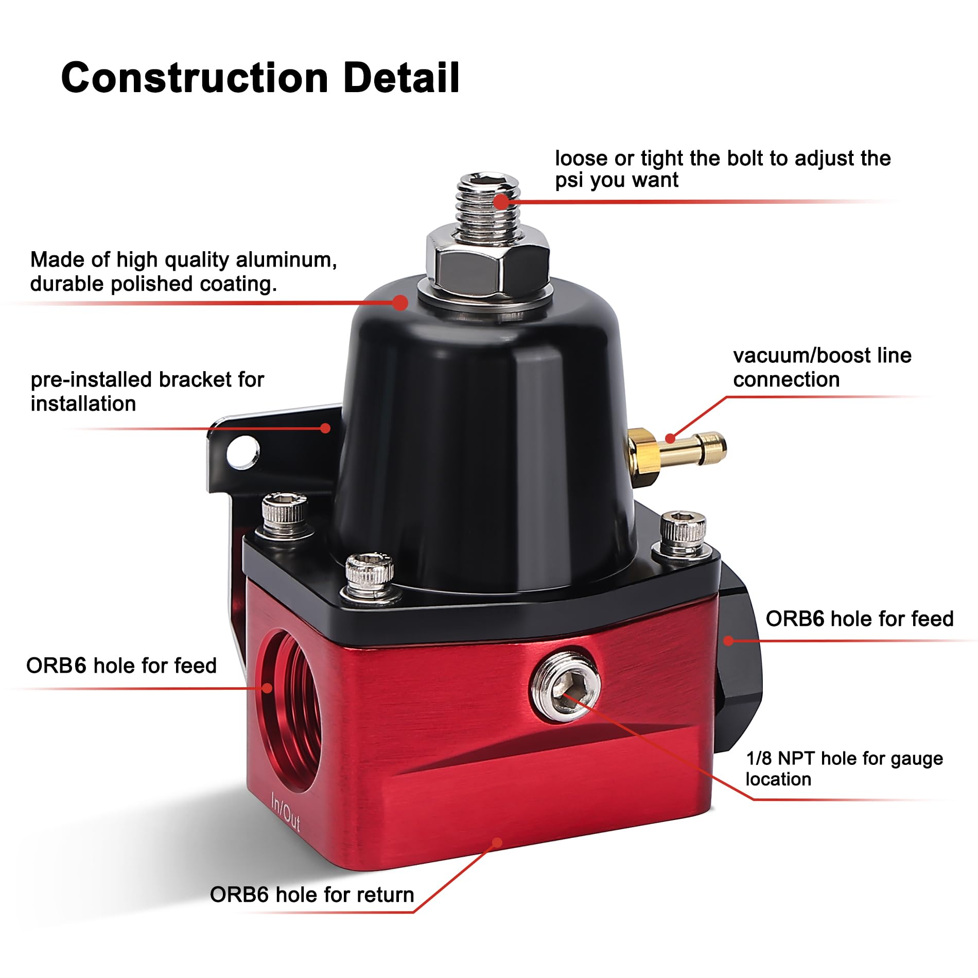 EVIL ENERGY Fuel Pressure Regulator 6AN EFI Bypass Return Adjustable (30-70PSI, 30-70PSI)