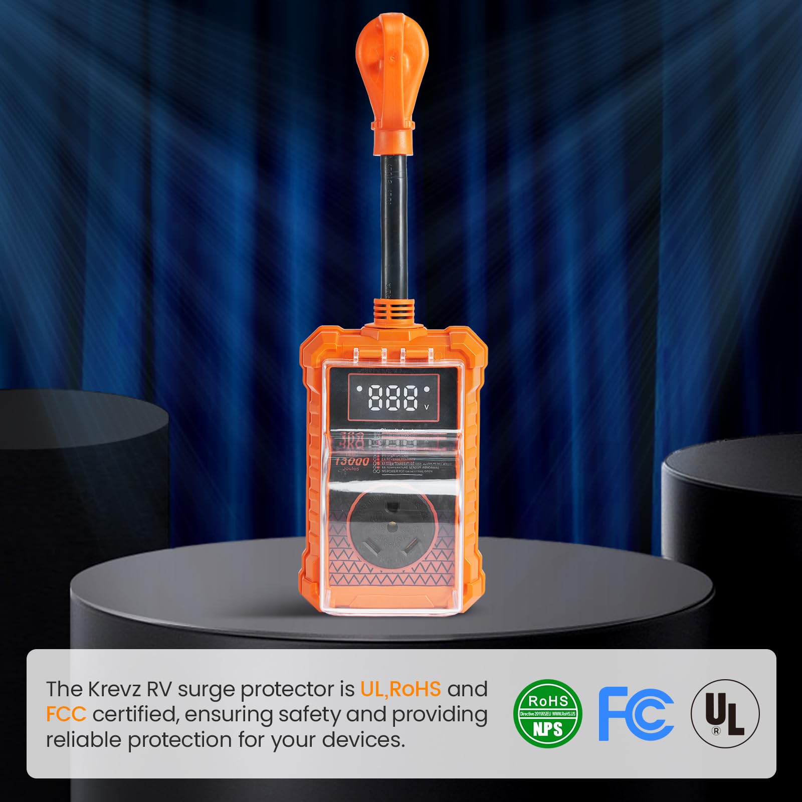 Krevz 13000 J RV Surge Protector 30 Amp, Upgraded Dual-Monitor Display RV Power Surge Protector with Safety Certification, High/