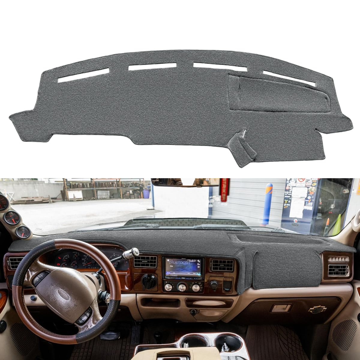 Dashboard Cover Dash Cover Mat Pad Carpet Custom Fit For Ford F250 F350 F450 Super Duty 1999 2000 2001 2002 2003 2004 / Ford Excursion 2000-2005 (Dark Gray) Y72