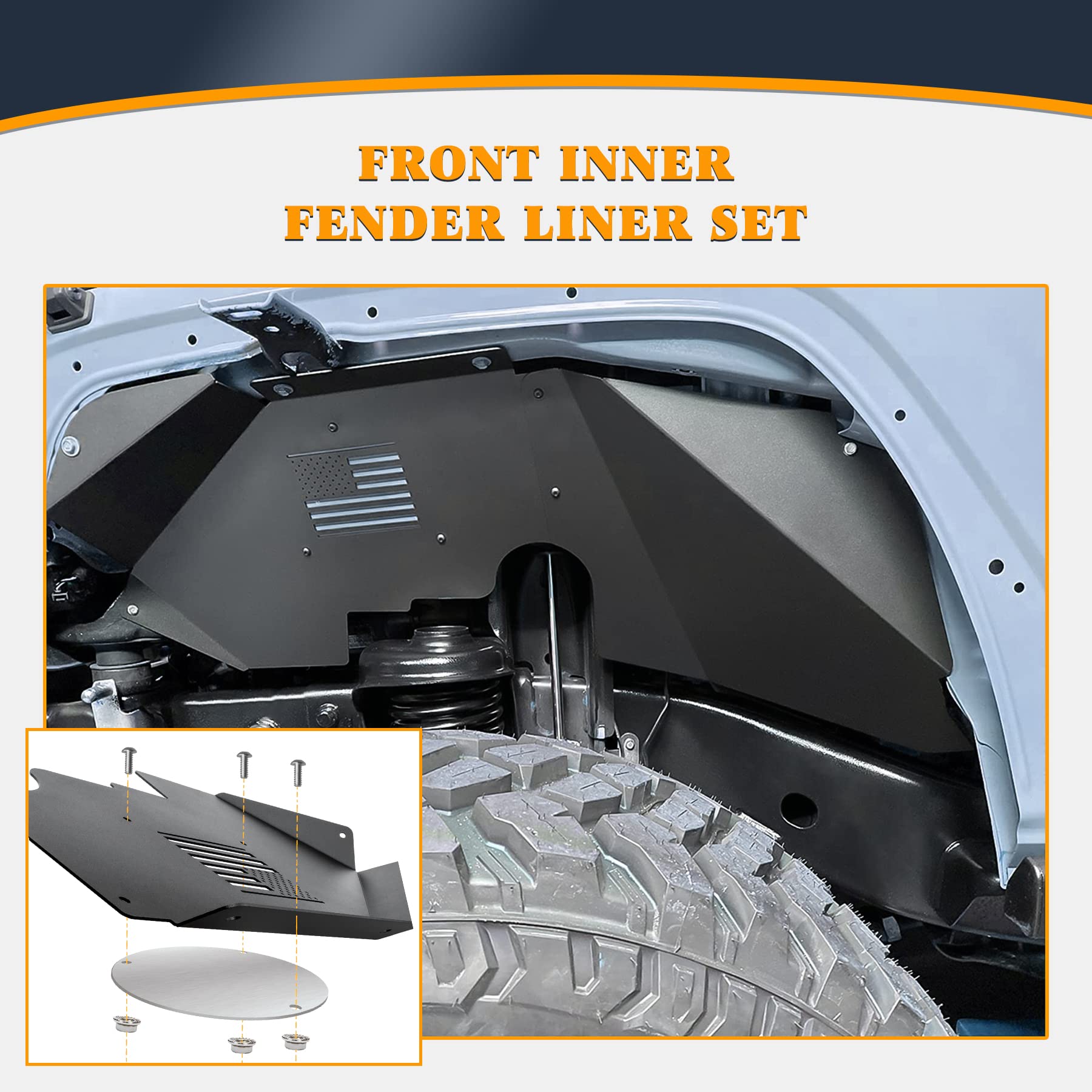 V-SEK Front & Rear Inner Fender Liner Wheel Well Set Aluminum Mud Guards Fashion Pattern Compatible with Jeep Wrangler JK JKU Un