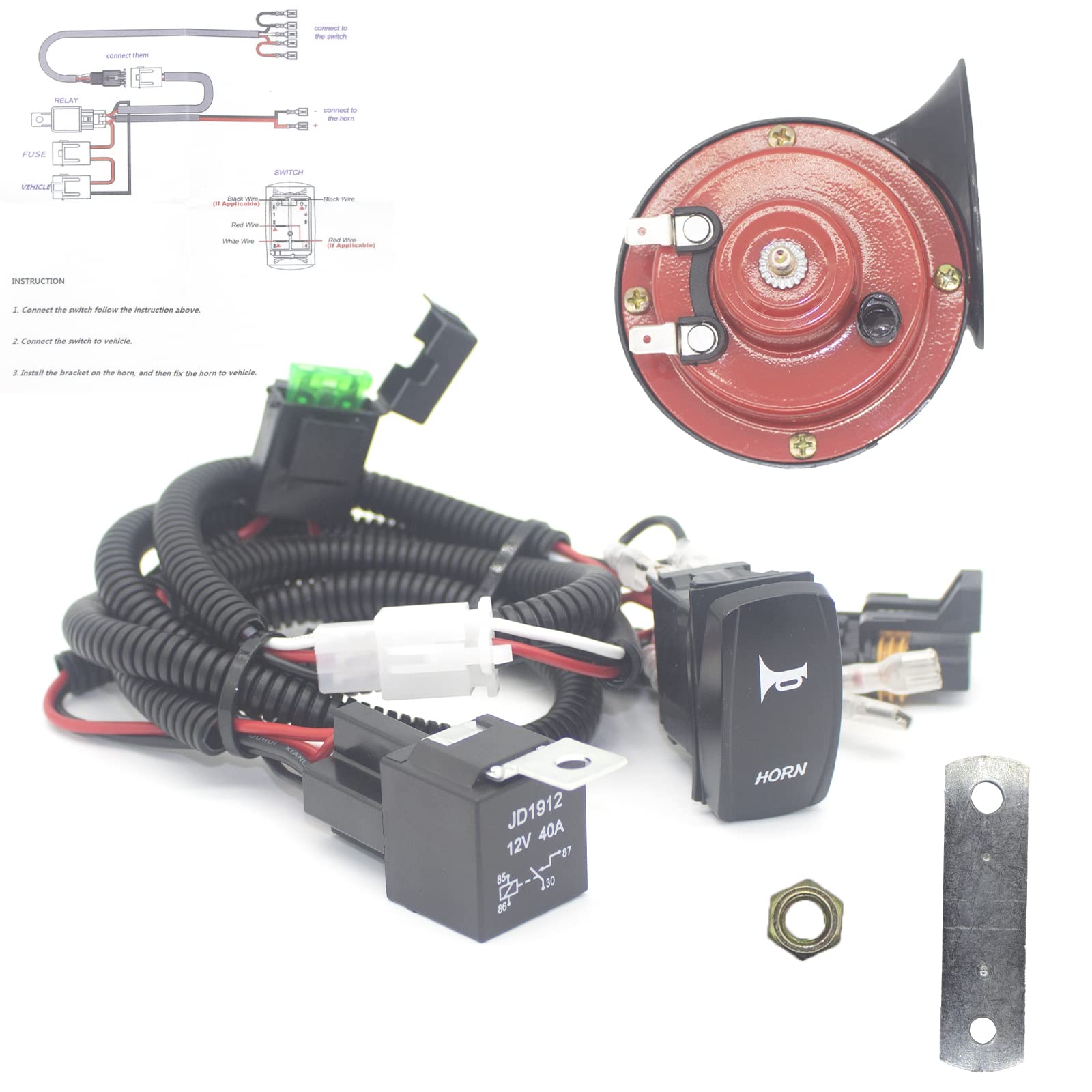 Universal UTV Horn Kit for RZR 12V Horn With Button Rocker Switch Compatible with Polaris RZR XP 1000, Ranger, Honda Pioneer Tal