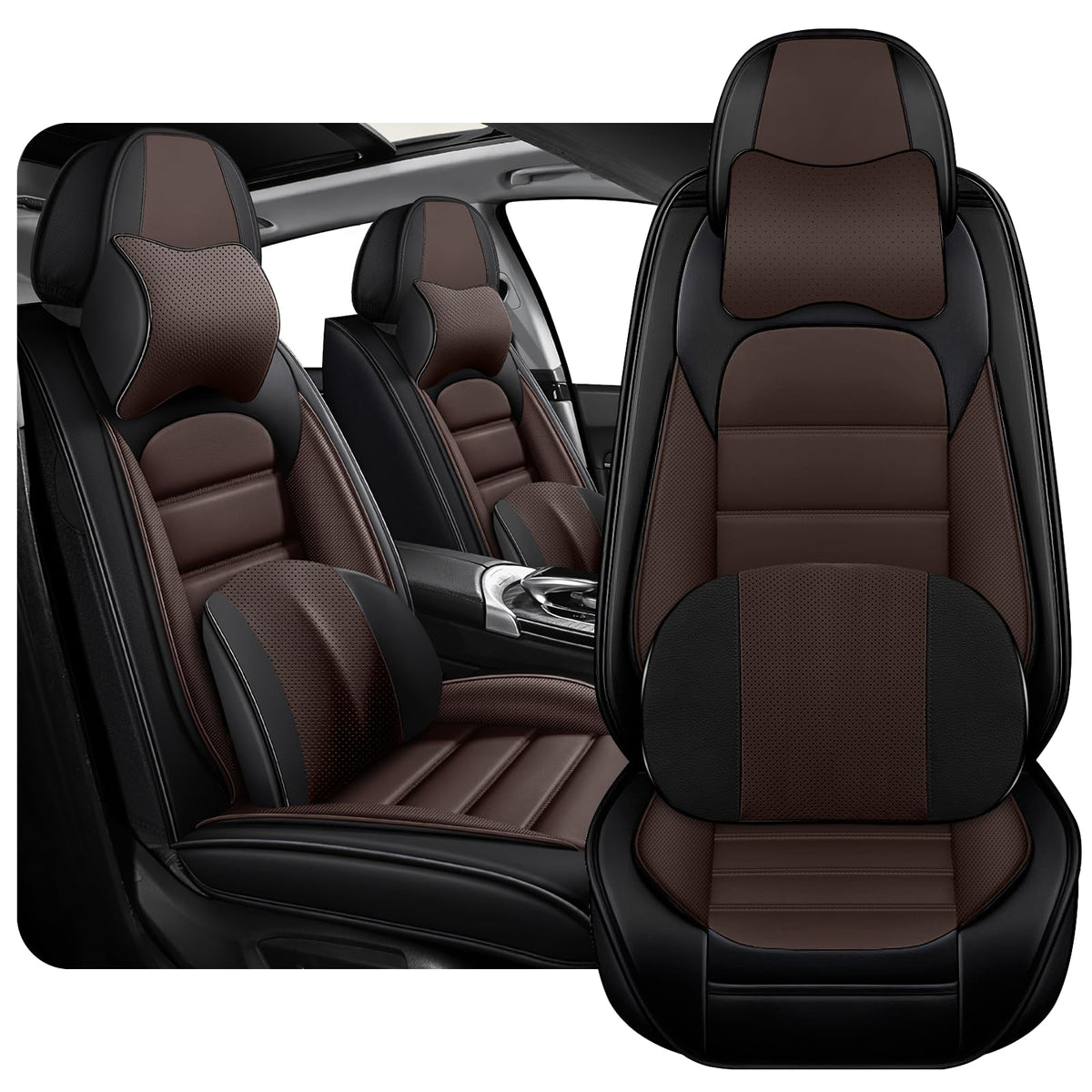 KNCY Truck Leather Seats Covers with 2007-2024 GMC Sierra Chevy Silverado 1500 2500/HD 3500/HD, Full Coverage Waterproof Leather