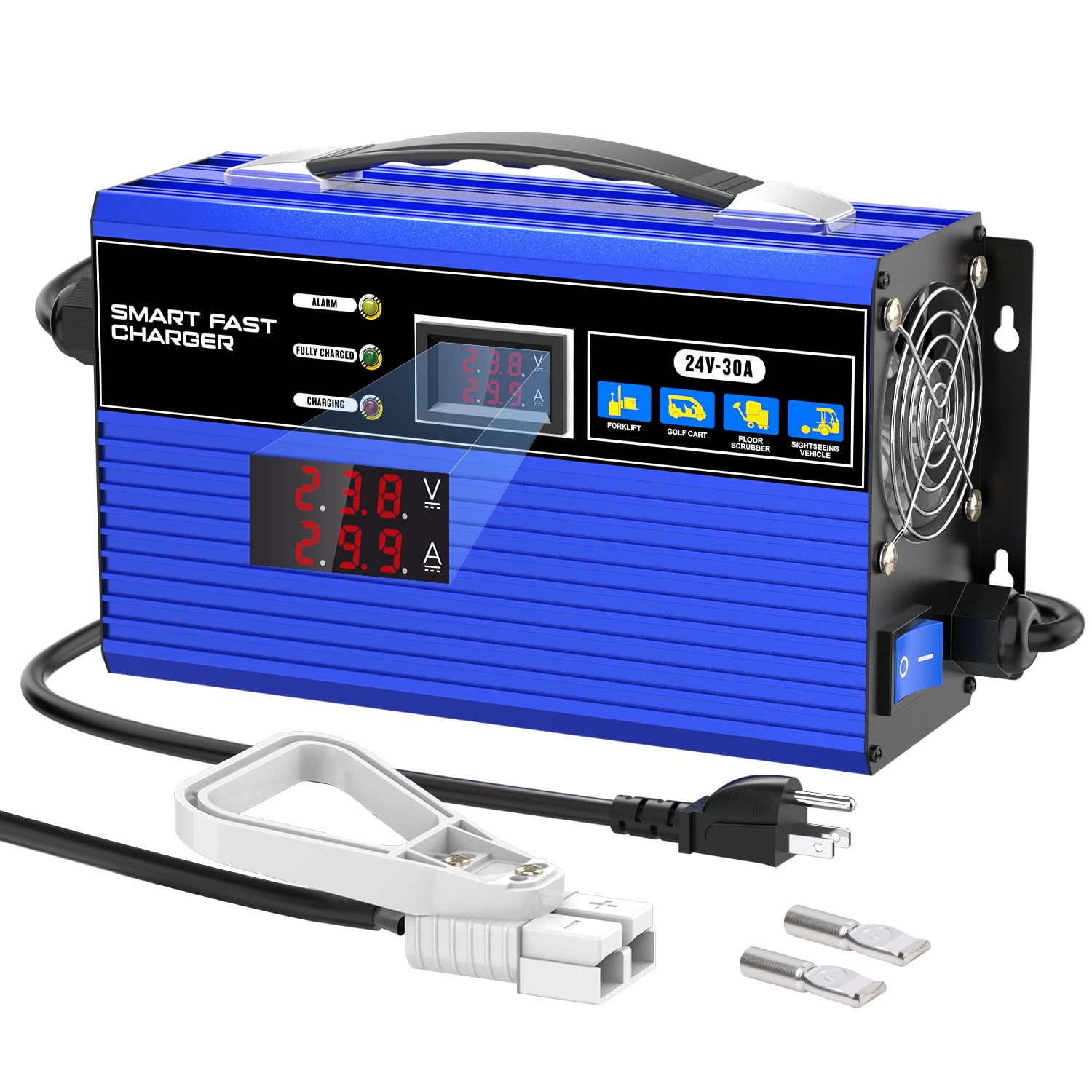 Fast 24V 30A Forklift Battery Charger, 24 Volt Lead-Acid Battery Charger with LCD Display, Automatic Smart Battery Trickle Charg