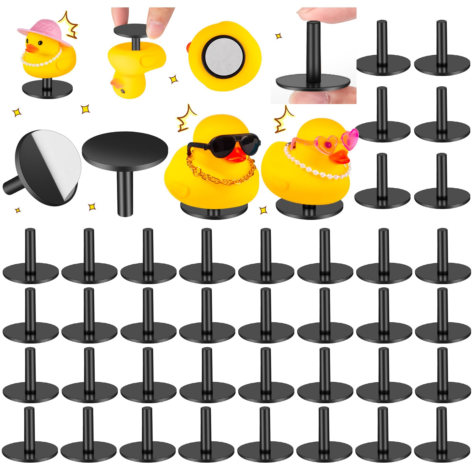 40 Pcs Duck Plugs, Black Plastic Duck Holder For Car Dashboard, Duck Holder Mount For Dash Lover (Excluding Rubber Duck
