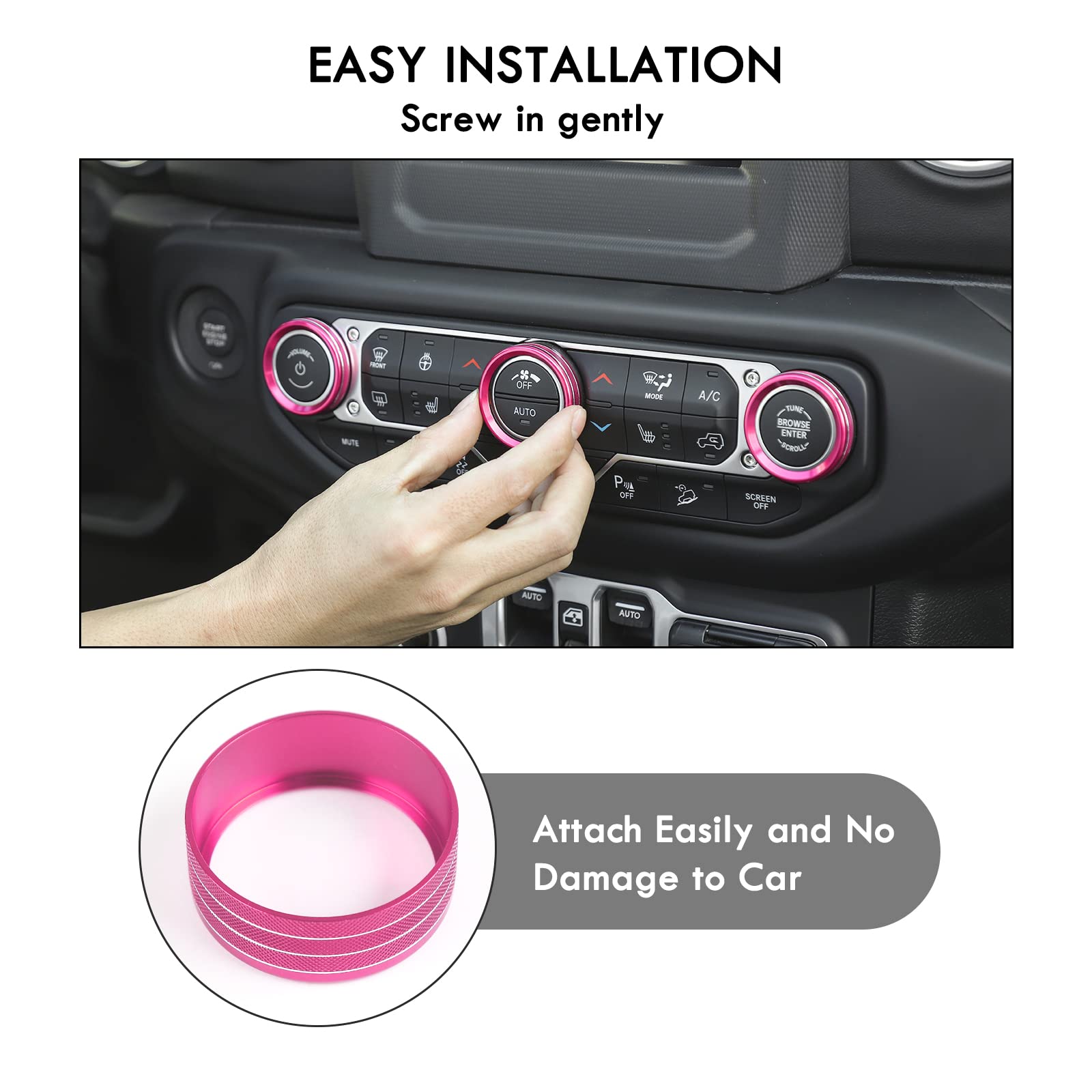 Voodonala Air Conditioner Headlight Switch Knob Trim For 2018-2024 Jeep Wrangler Jl Jlu Gladiator Jt,Thin Pink Aluminum Alloy 4P