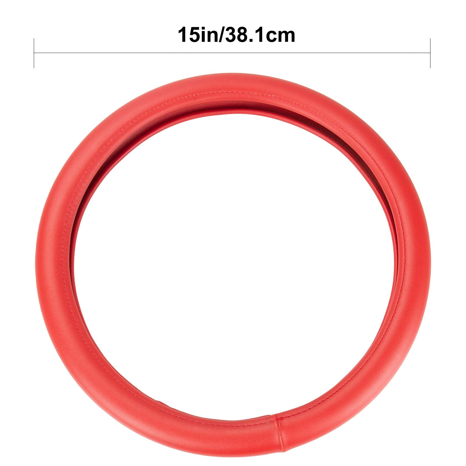 Evankin Red Leather Steering Wheel Cover, Comfortable And Soft Solid Color Universal Steering Wheel Cover 15 Inch, Suitable For