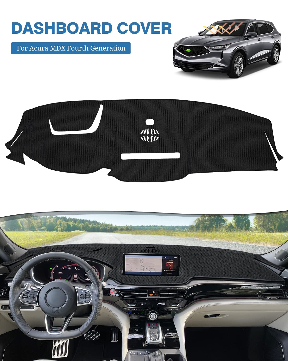 Fiilines Dash Cover Compatible With Acura Mdx 2024 2023 2022 Dashboard Mat Cover Mdx Accessories Dash Cover 2022 2023 2024 Sunsh