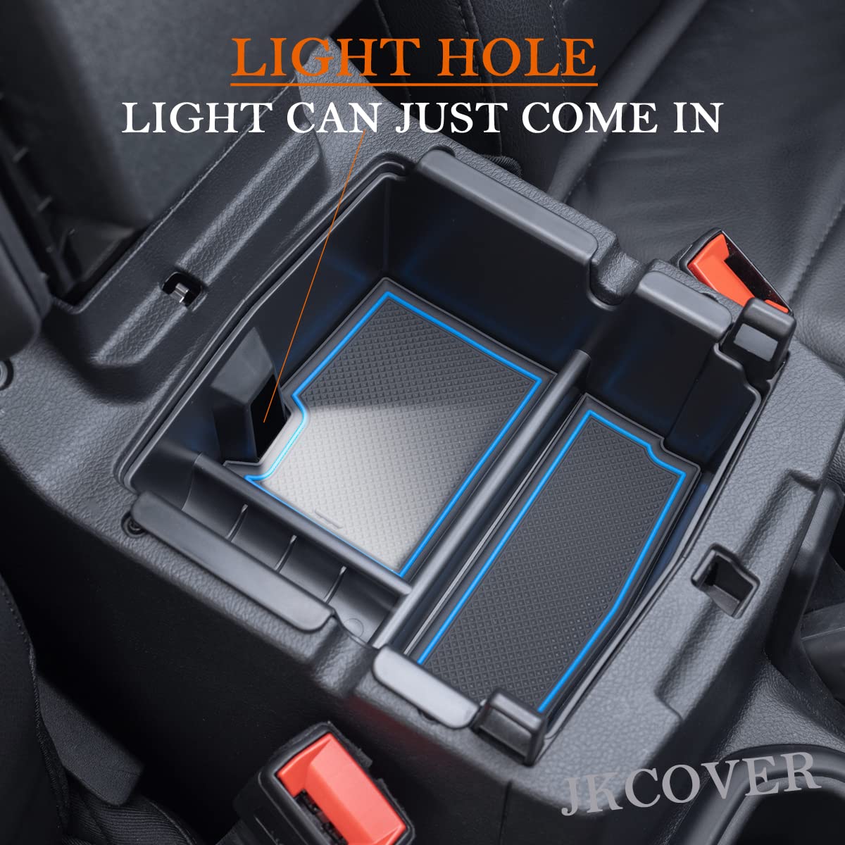 Compatible With Center Console Organizer Tray Wrangler Jl/Jlu 2018 2019 2020 2021 2022 2023 And Gladiator Jt Truck 2020 2021 2022 2023 Insert Armrest Accessories (Blue Trim) (Not For Jk/Jku)