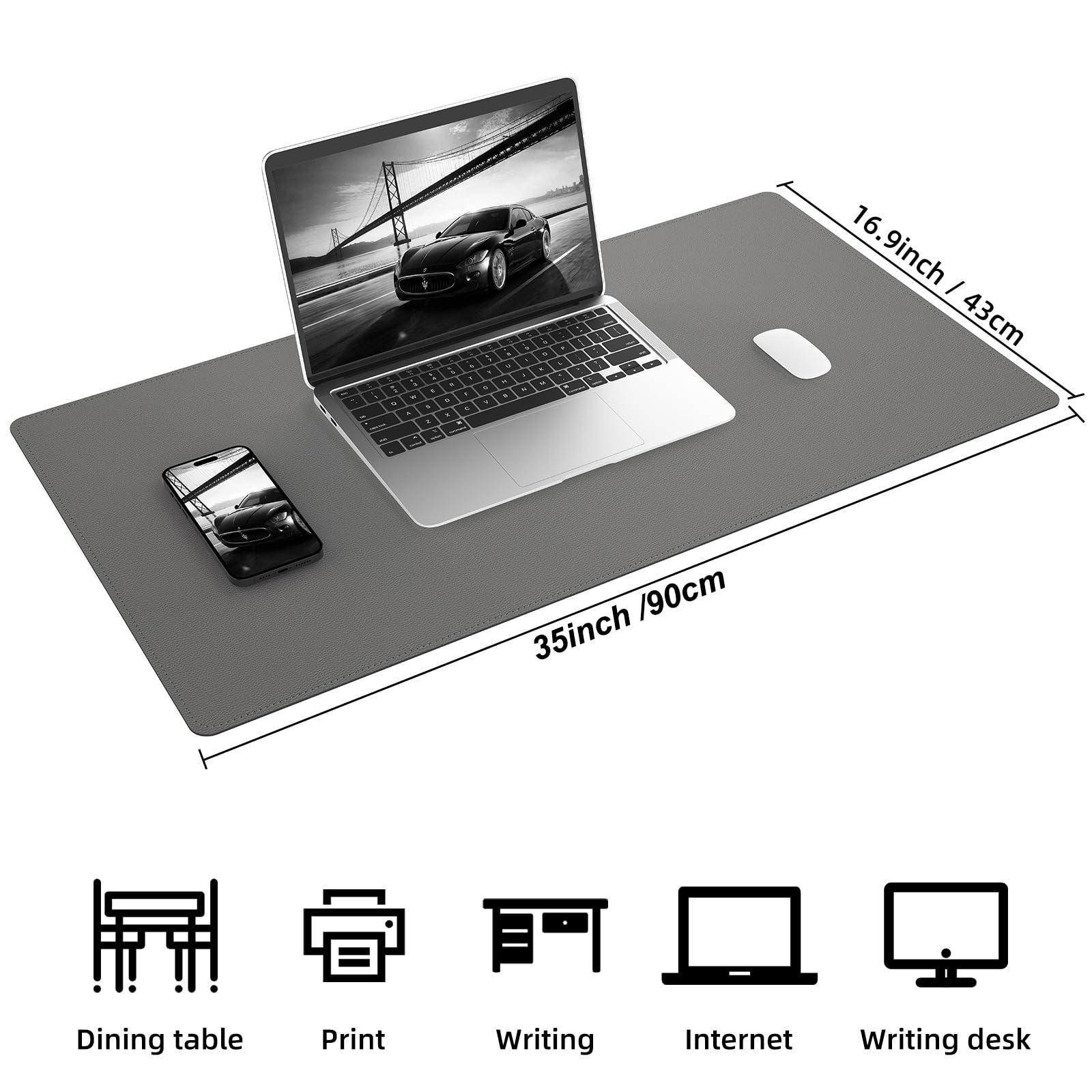 Desk Mat,35.4'' X 17'' Leather Desk Mat,Double-Sided Desk Pad,Desk Matt For Desktop,Large Mouse Pad,Office Desk Mat,Waterproof D