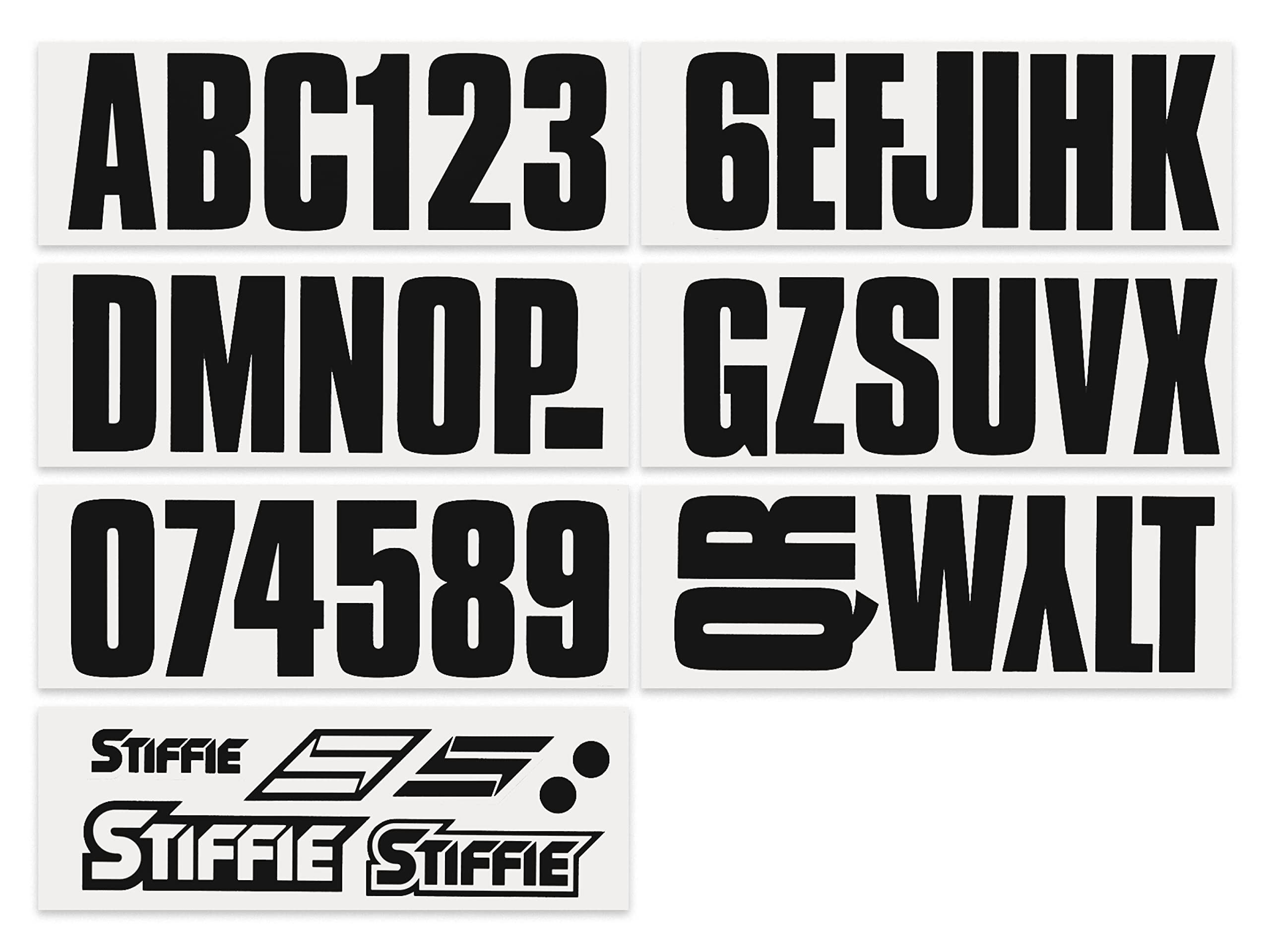 STIFFIE Uniline Black 3'' Boat & PWC Registration Decals  Numbers Letters Stickers