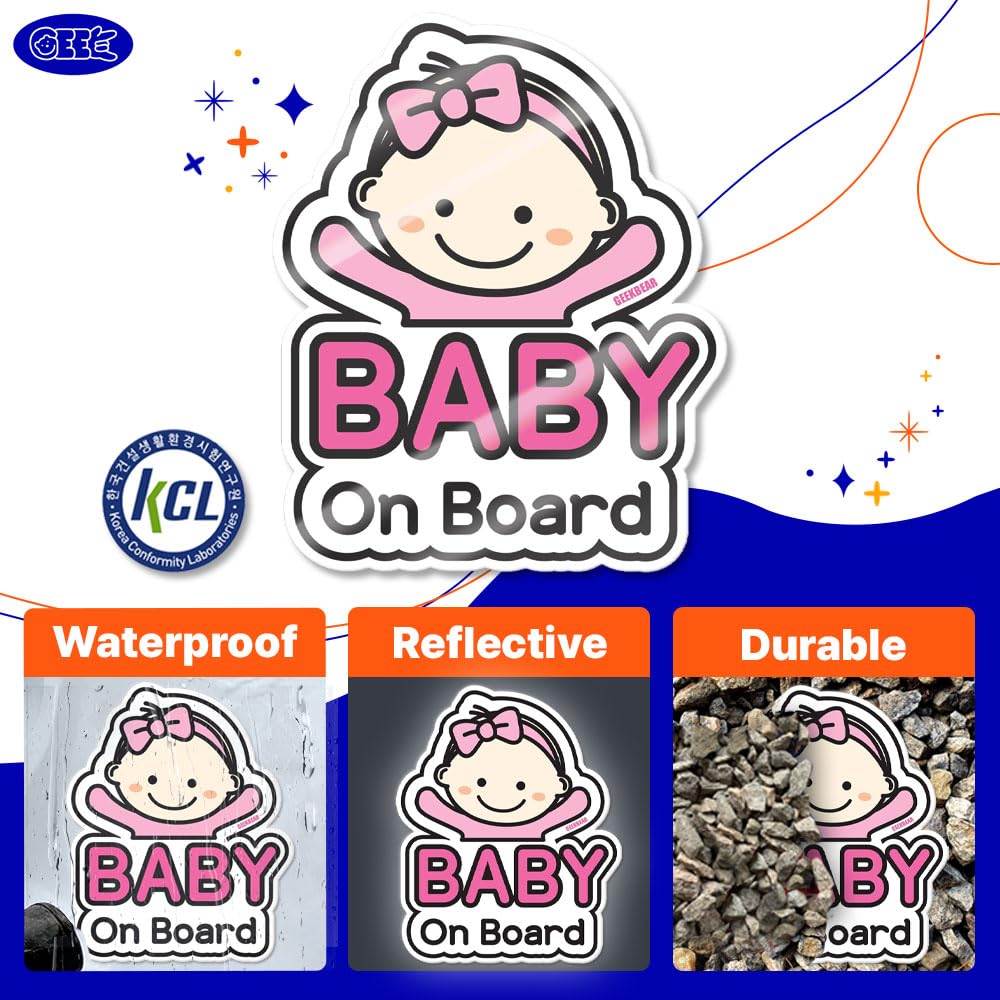 Geekbear Baby On Board Car Sticker - Character Design, Reflective, Weather-Resistant (28. Newborn Baby)