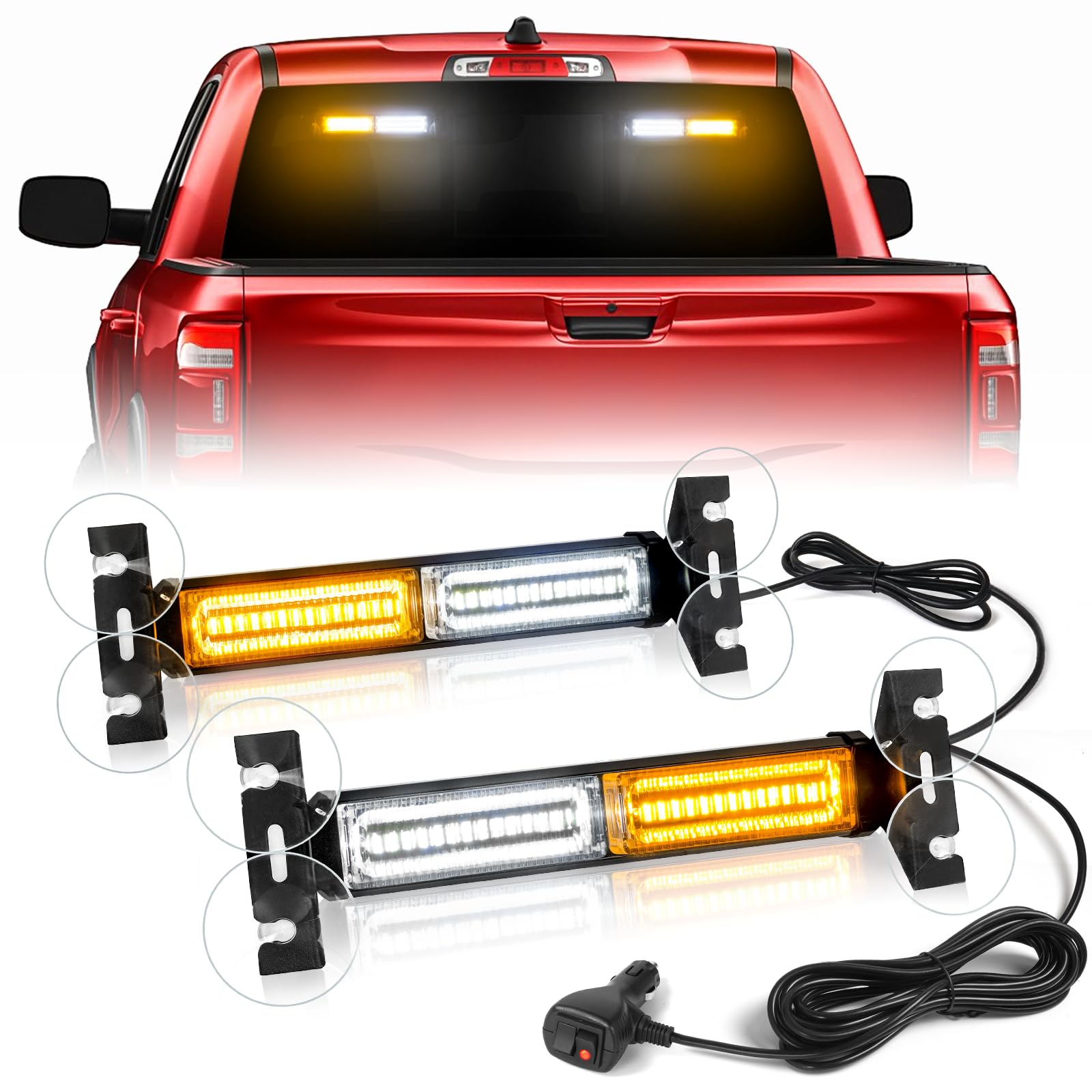 Hlauto 1002L Emergency Strobe Traffic Advisor Light Bar: 40 Led Dash Safety Warning Flashing Light, Front/Rear Windshield Visor
