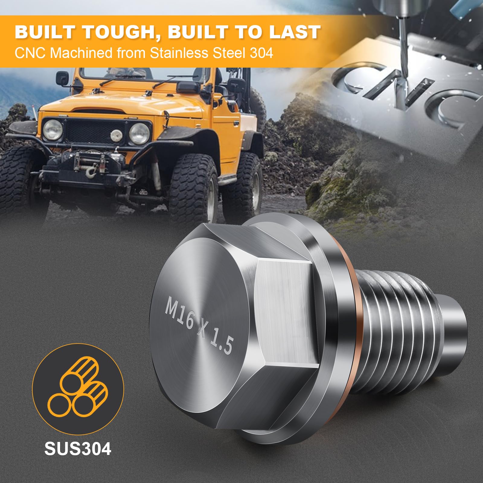 M16 X1.5 Magnetic Oil Drain Plug Stainless Steel Oil Pan Drain Bolt Replacement For Subaru, Mini