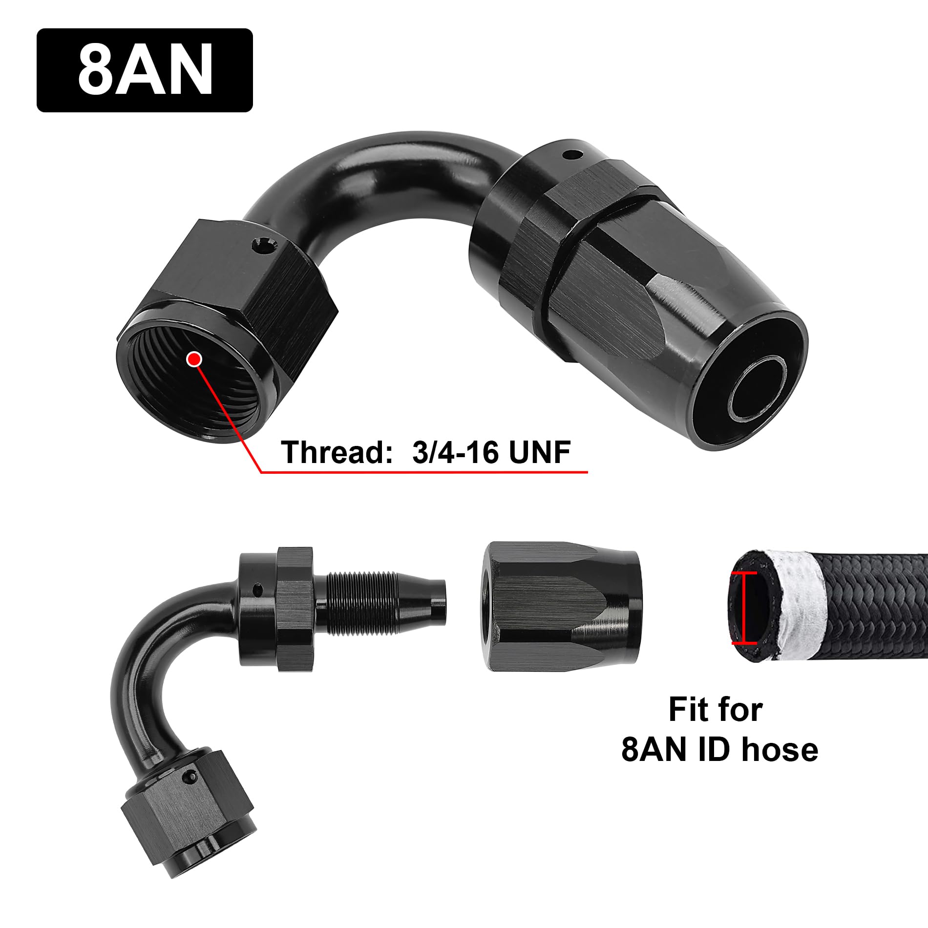 Evil Energy 8An Hose End Fitting 120 Degree Swivel For Cpe Braided Fuel Hose Black