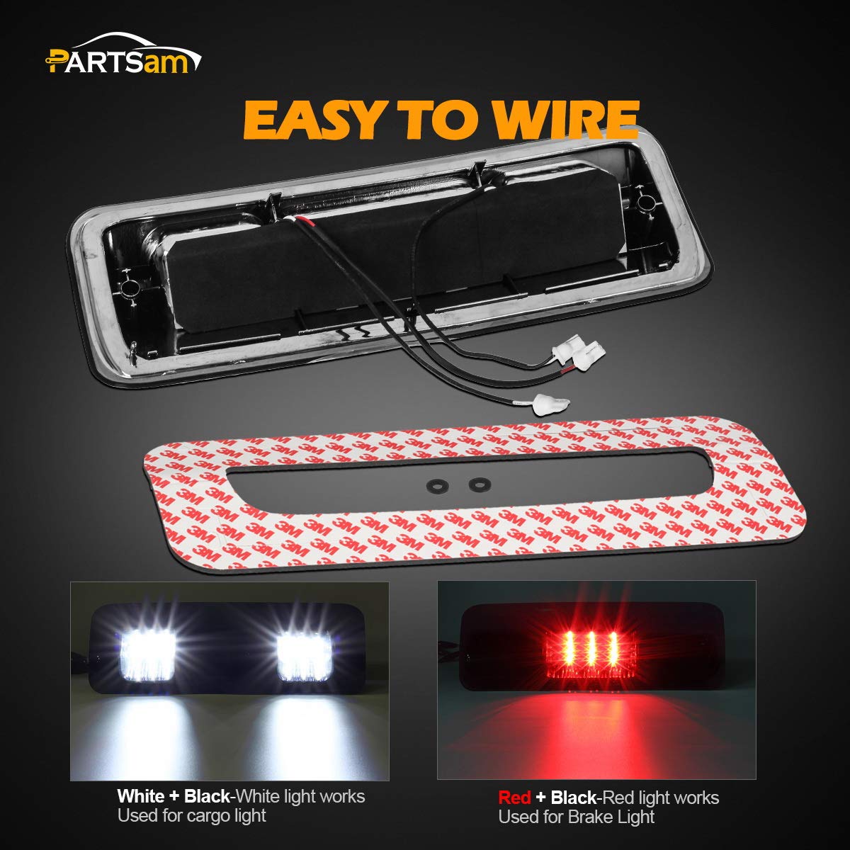 Partsam Replacement For F150 F-150 2004 2005 2006 2007 2008 High Mount Stop Light 3Rd Third Brake Light Smoked Led Rear Cab Roof