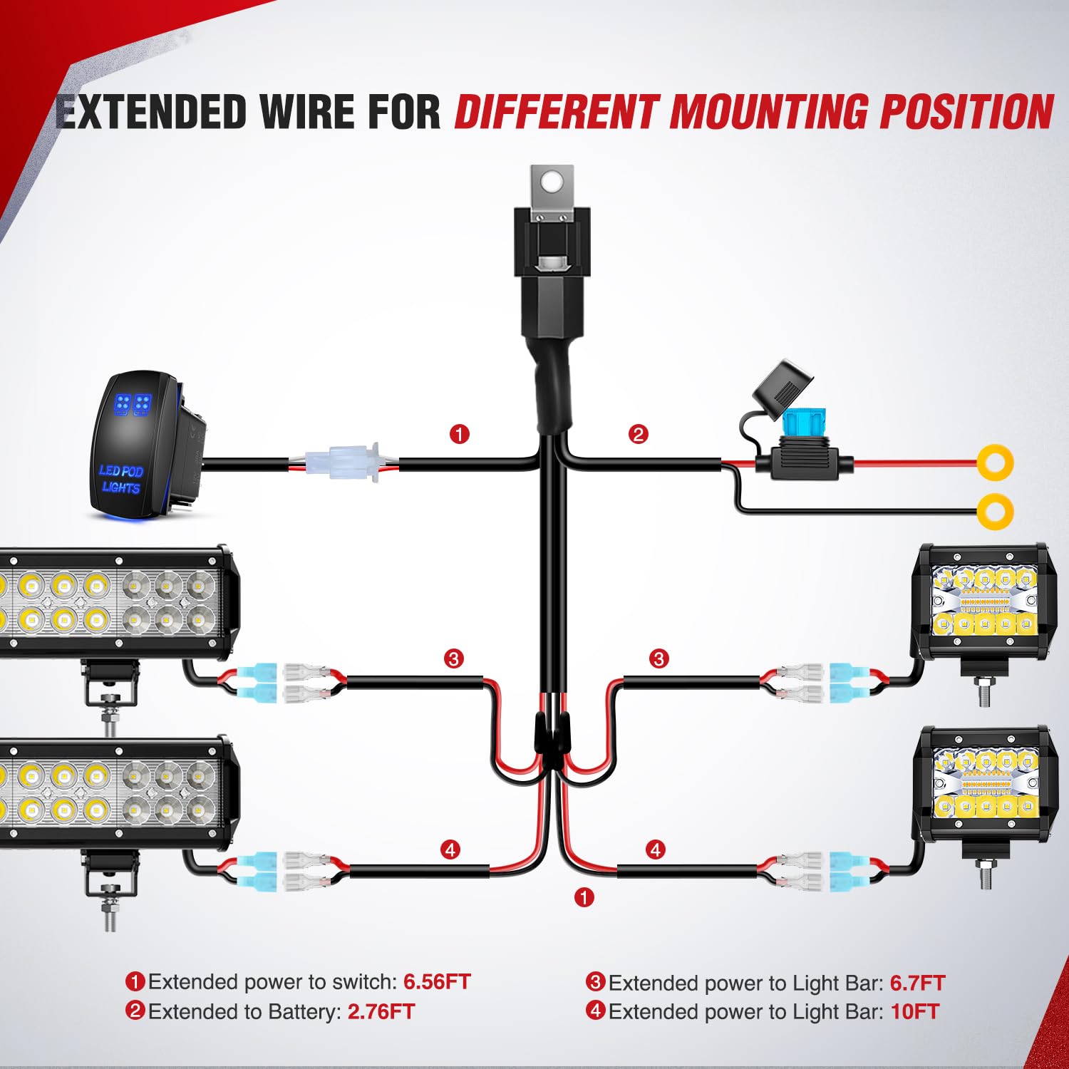 Nilight 16Awg Led Pod Lights Wiring Harness Kit 12V On Off 5Pin Rocker Switch Laser Waterproof Toggle Power Relay Blade Fuse For