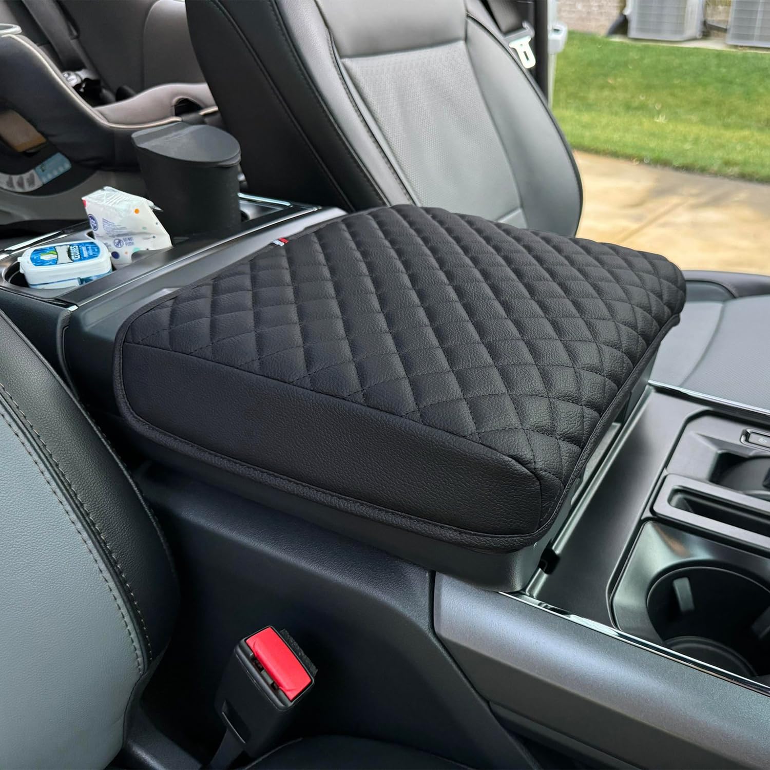Pimcar Ford F150 Center Console Cover, 2021-2025 Ford F150, 2022-2025 F150 Lightning Work Surface Console Armrest Cushion Leathe