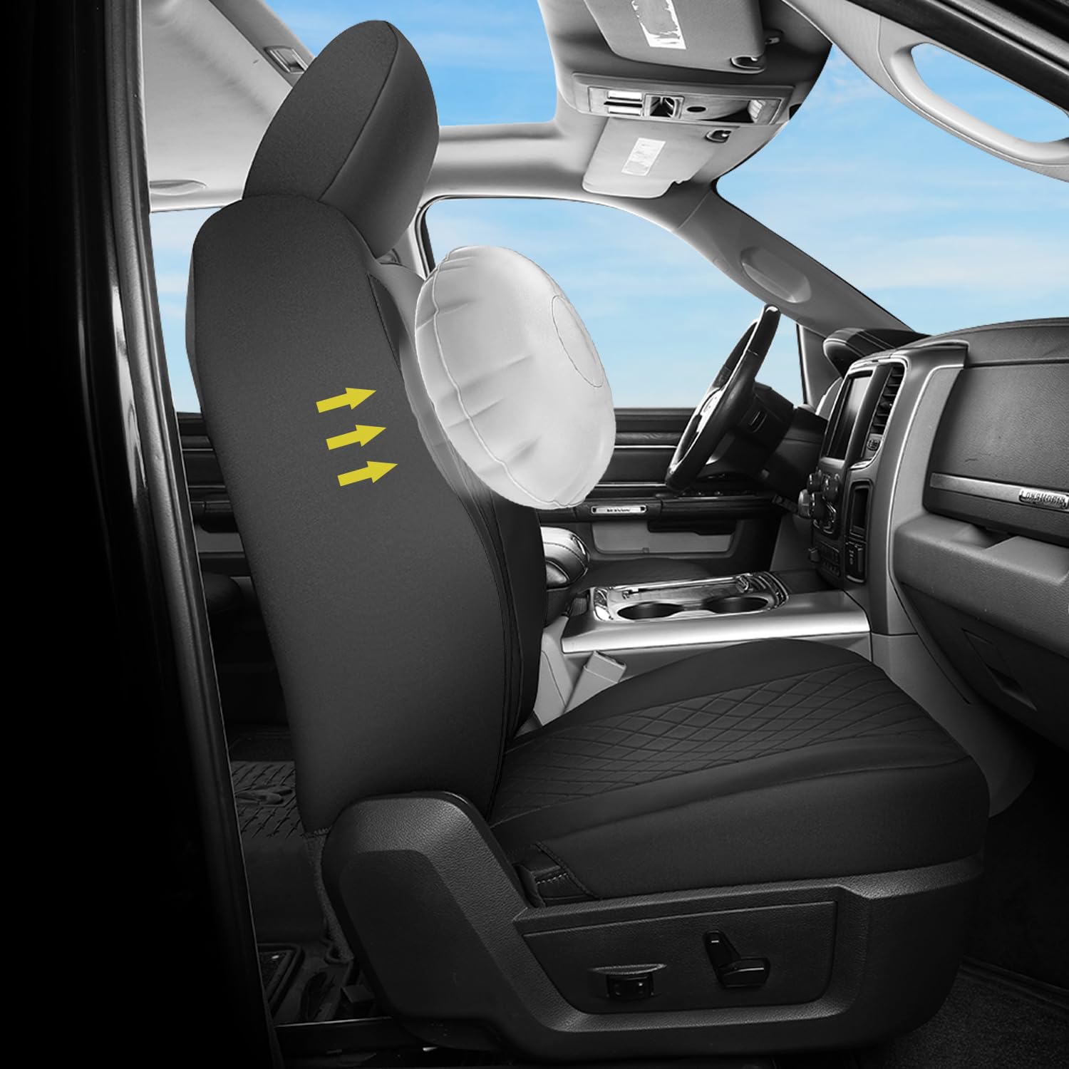 GIANT PANDA Front Car Seat Covers Custom Fit Dodge Ram 1500 2500 3500 Trucks Seat Protectors (Black) 2-Pack