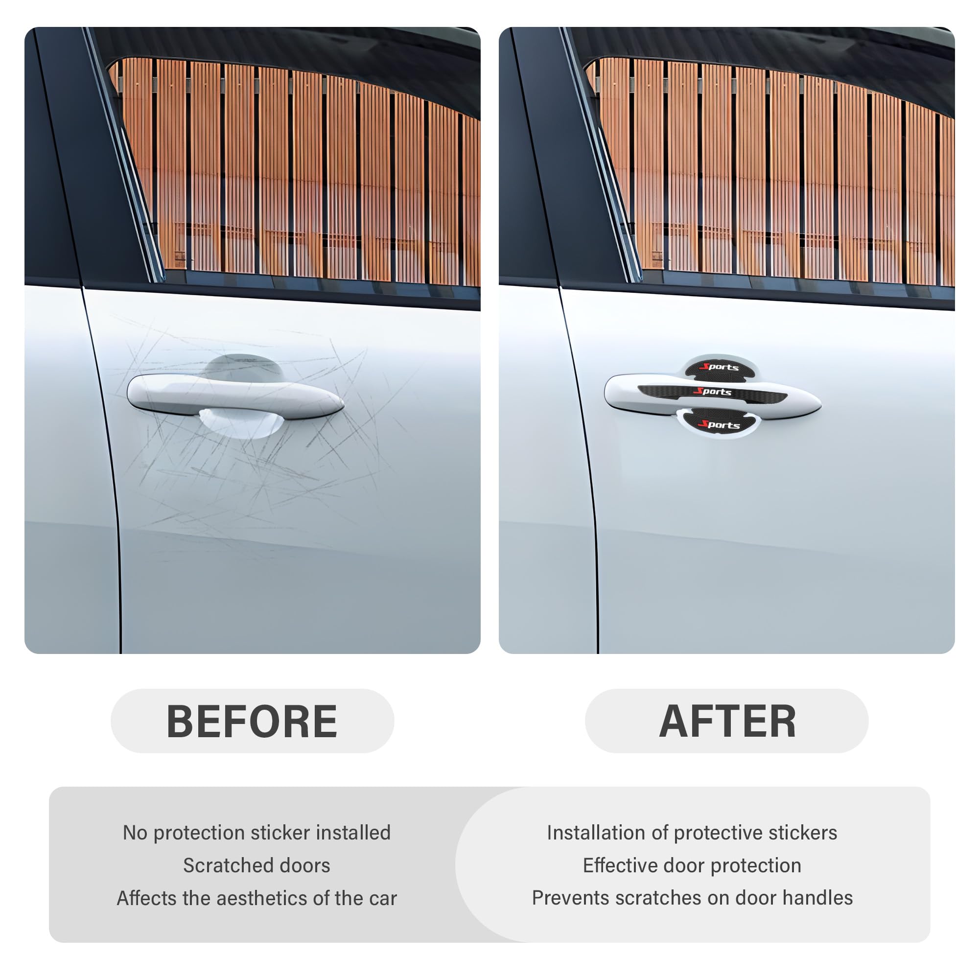 4PCS Car Door Protector+4PCS Car Door Handle Protector,Sports Car Door Handle Scratch Protector,Universal Car Door Edge Protecto