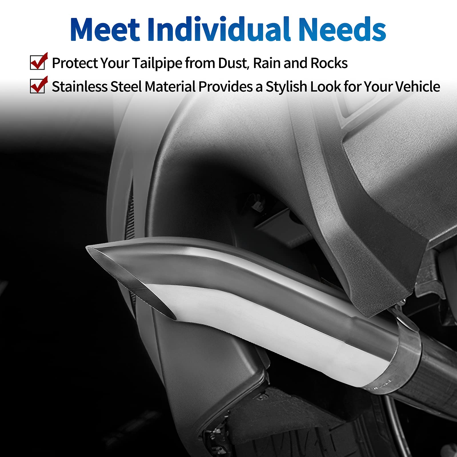 Autosaver88 4 Inch Inlet Exhaust Tip, 4 Inlet 4 Outlet 15 Overall Length Stainless Steel Turn Down Tailpipe Chrome-Plated Exhaust Tips