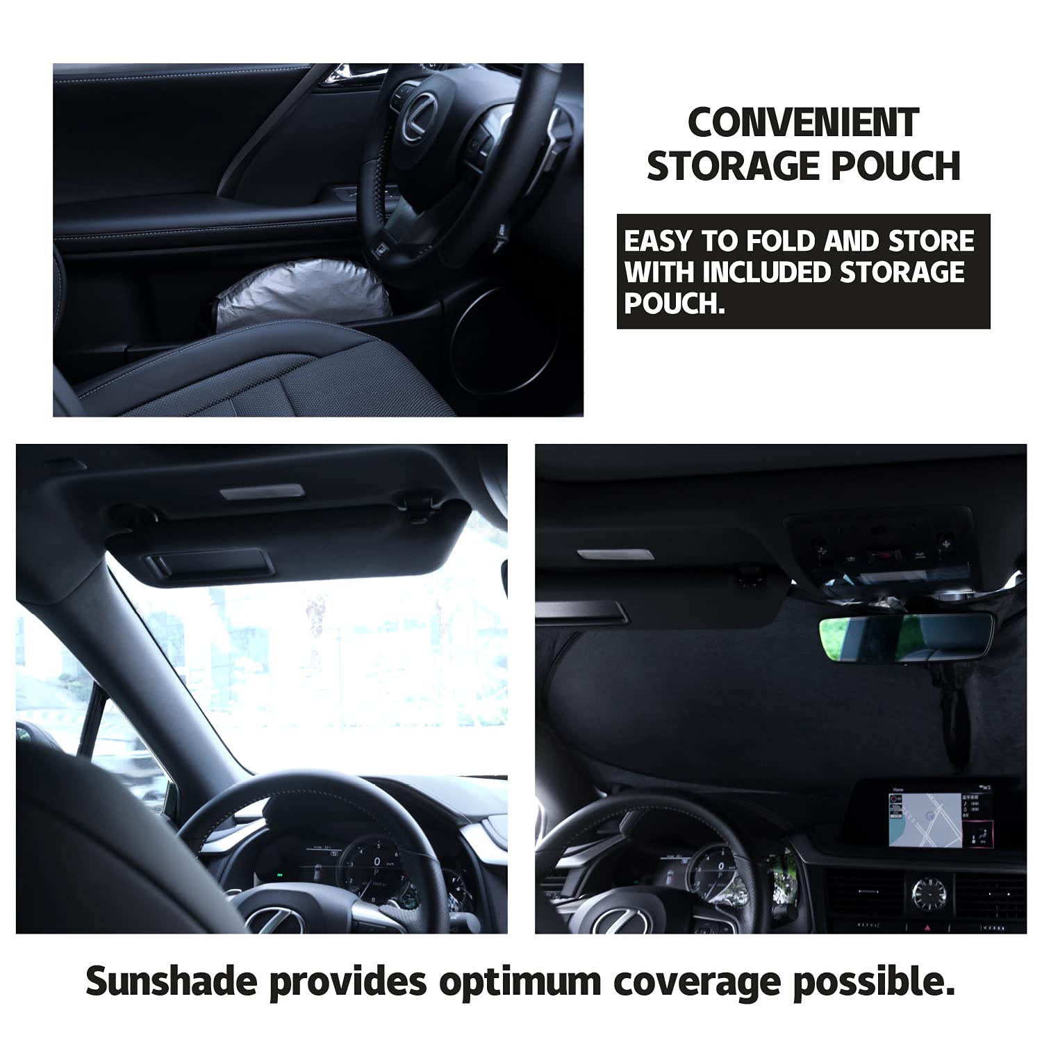 Justtop Car Sun Shade Windshield - Foldable Sun Car Window Shield 210T Coated Silver Cloth Reflective Polyester Material Blocks 99% Uv Rays, Fits Most Windshields(X-Large 65.7 X 37.4In)