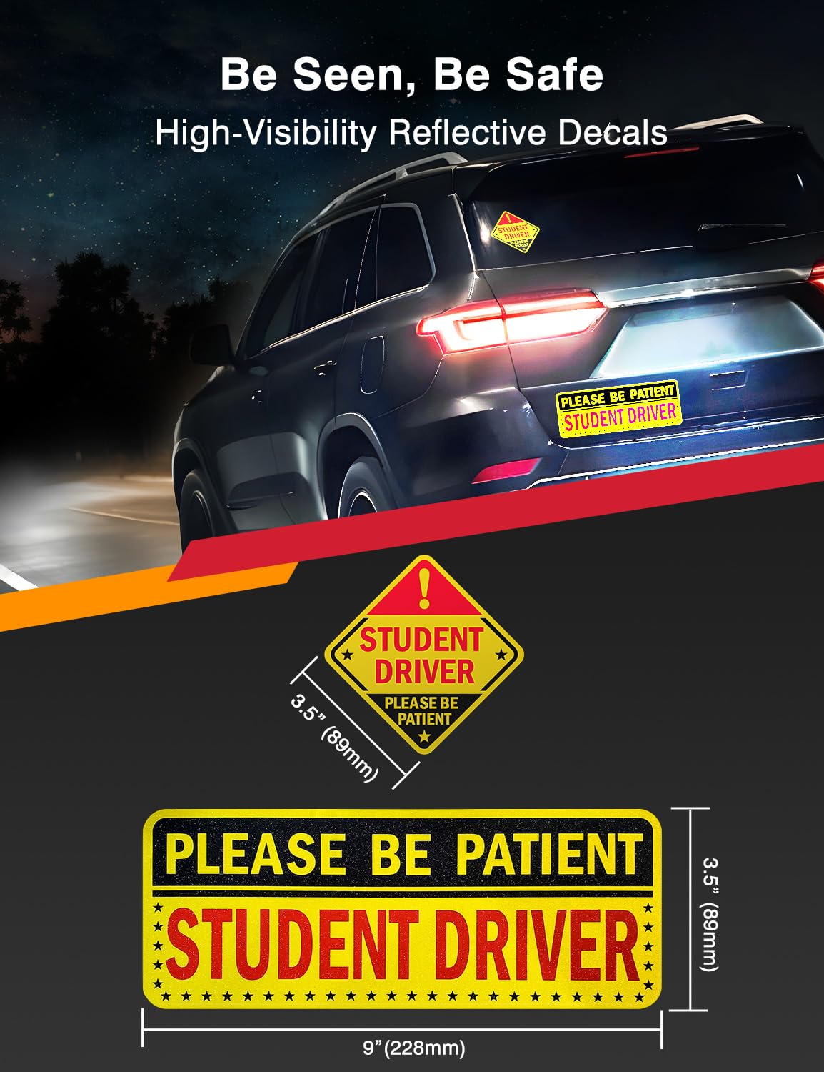 5Pcs Student Driver Sticker (Non-Magnet) - Reusable, Reflective 'Please Be Patient' Signs For Car Bumper, Paint & Windows, Scrat