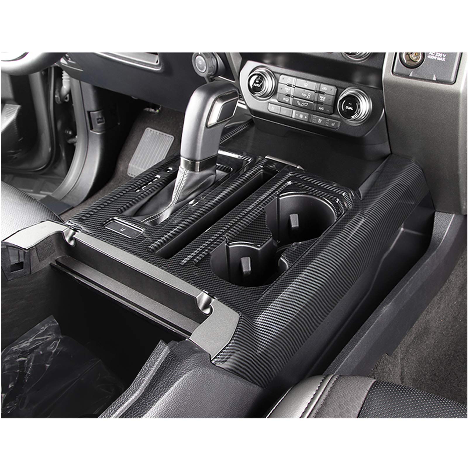 Keptrim For F150 Abs Carbon Fiber Center Console Gear Shift Cup Holder Trim For 2015 2016 2017 2018 2019 2020 Ford F150, 2Pcs
