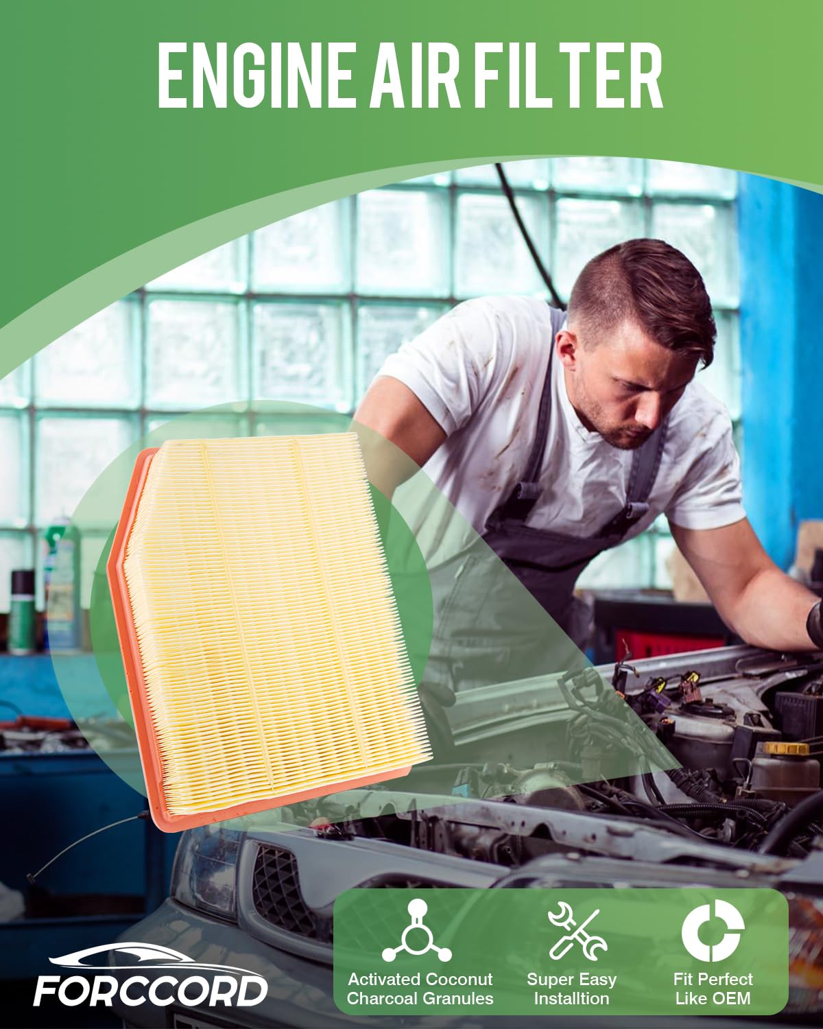 Forccord Cabin & Engine Air Filter Kit Fit For Silverado 1500/Sierra 1500 2019-25, Tahoe/Suburban/Yukon 2021-25, Cadillac Escala