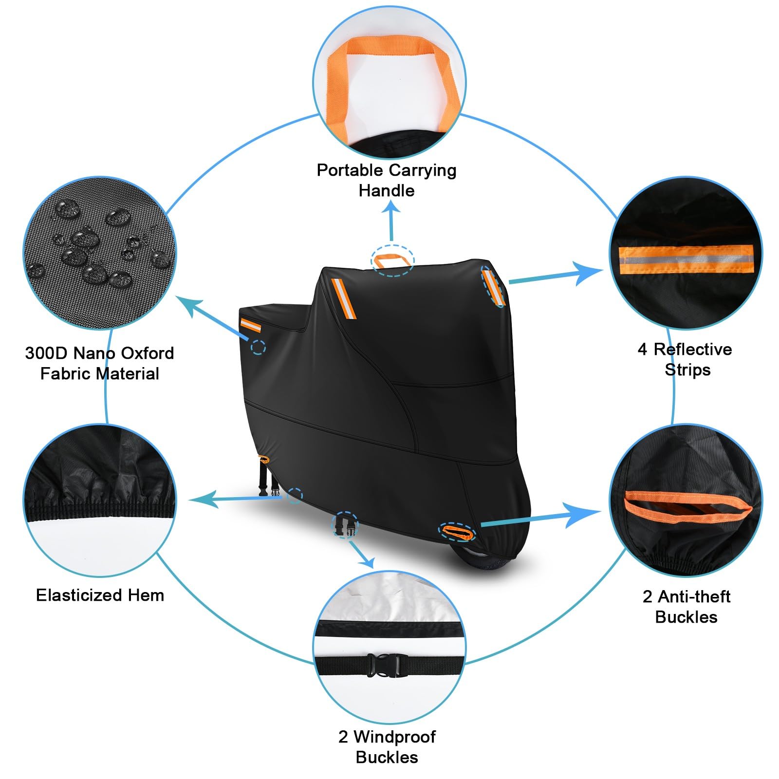 Moped Cover Waterproof Outdoor, Motorbike Scooter Covers for Outside Sun Rain Dust Protection with 4 Reflective Strips and 2 Fix