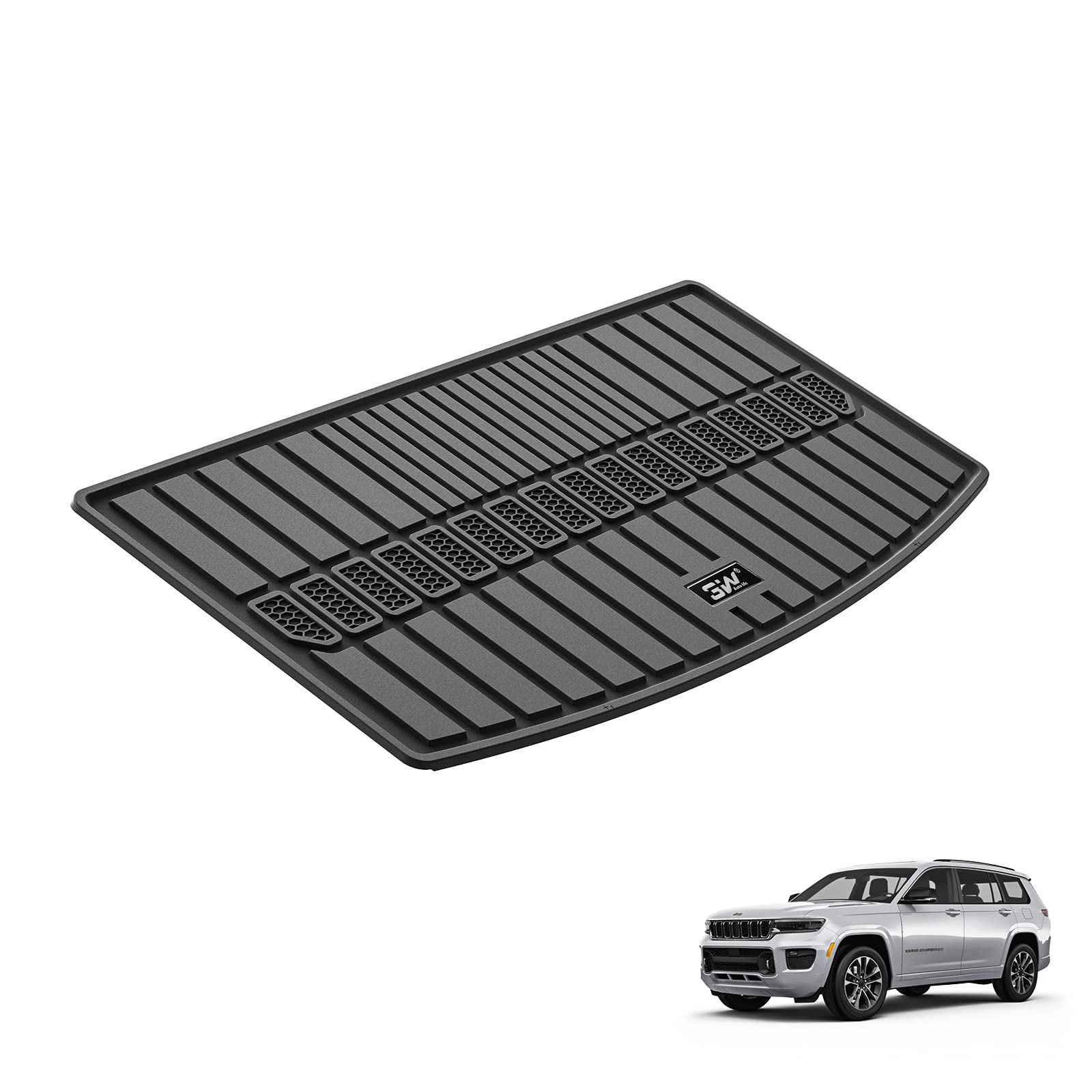 3W Cargo Liner Compatible For Jeep Grand Cherokee L 2021-2025 All Weather Custom Fit Tpe Cargo Tray Heavy Duty Trunk Mats, Black