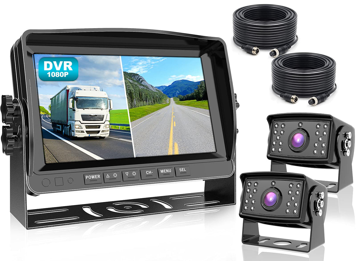 Fookoo ? Hd 1080P 9'' Wired Backup Camera System, 9-Inch Dvr Dual Split Screen Monitor, Ip69 Waterproof Rear View Camera For Tru
